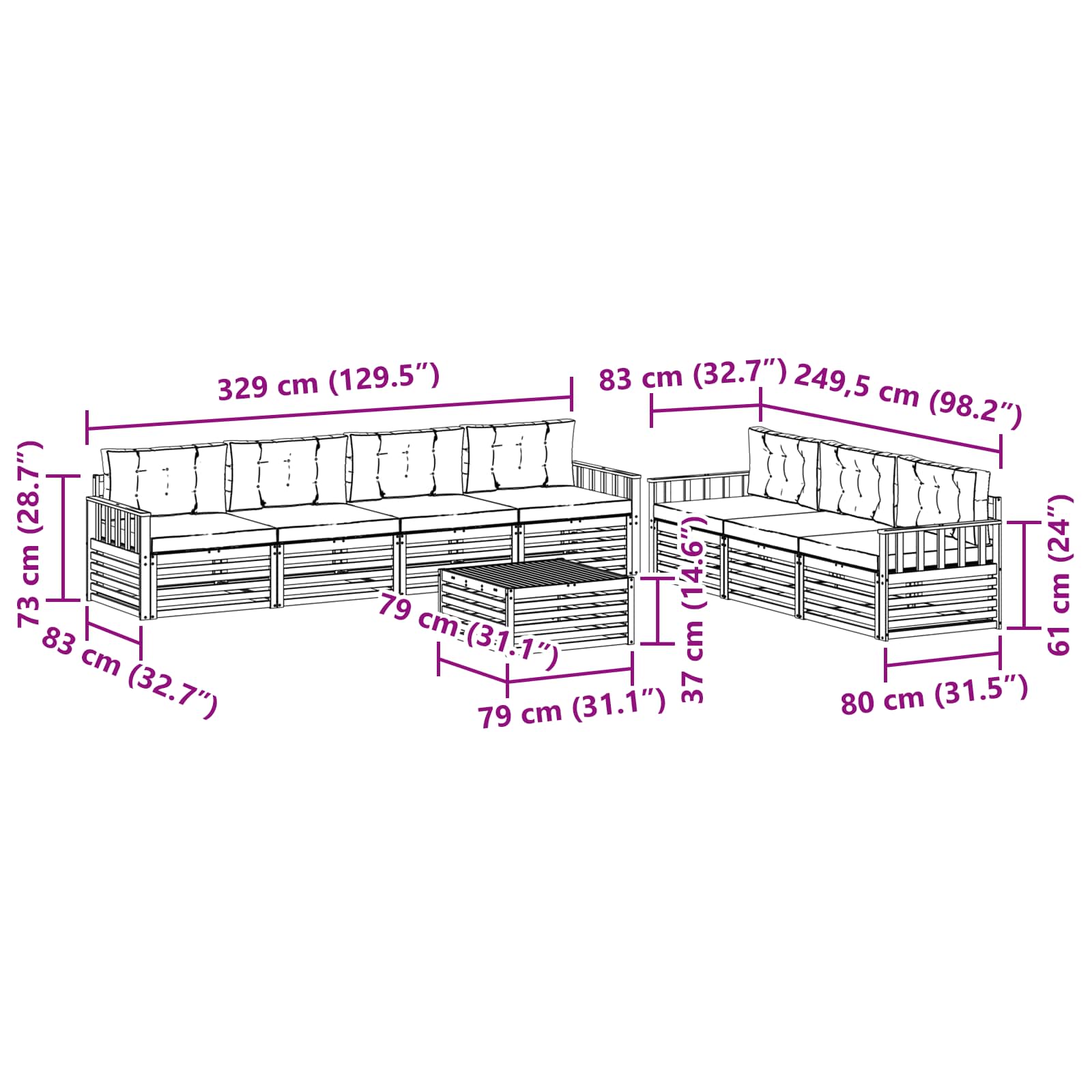 Σειρά Καναπέ Εξωτερικού με μαξιλάρι 8 pcs Φυσικό και Ανθρακί - Pakobazaar