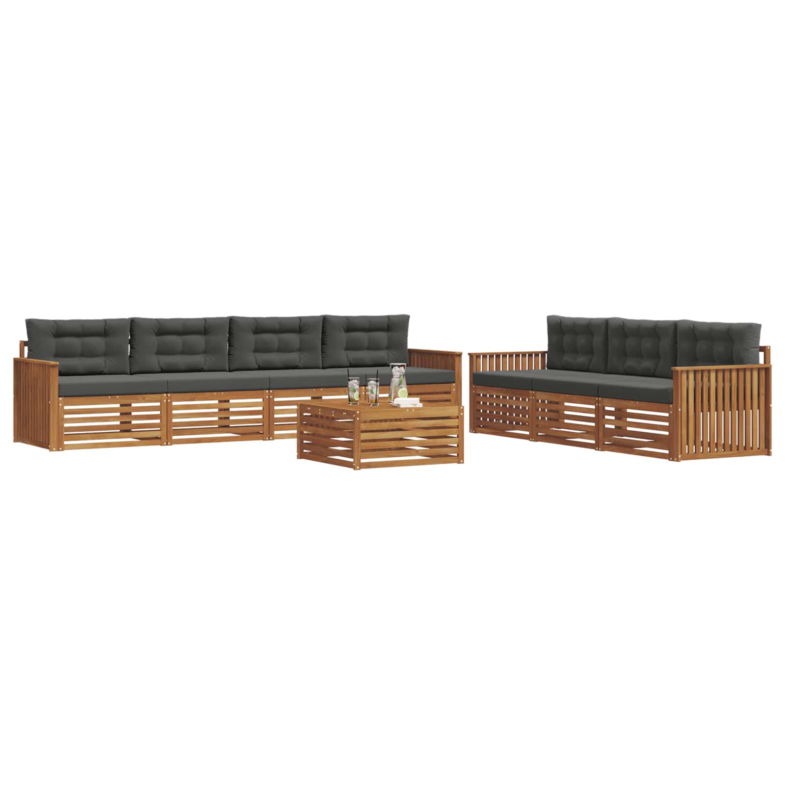 Σειρά Καναπέ Εξωτερικού με μαξιλάρι 8 pcs Φυσικό και Ανθρακί - Pakobazaar