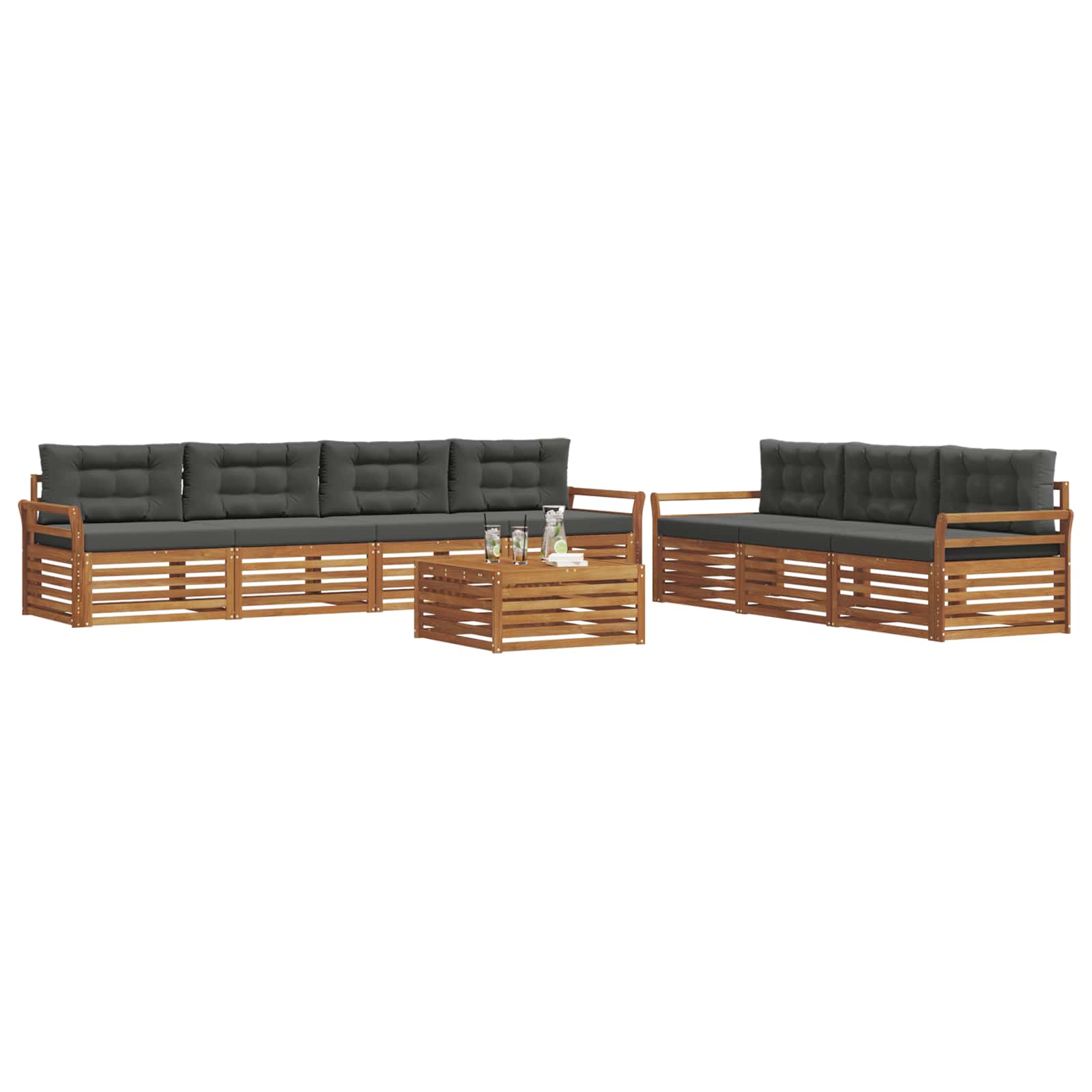 Σειρά Καναπέ Εξωτερικού με μαξιλάρι 8 pcs Φυσικό και Ανθρακί - Pakobazaar