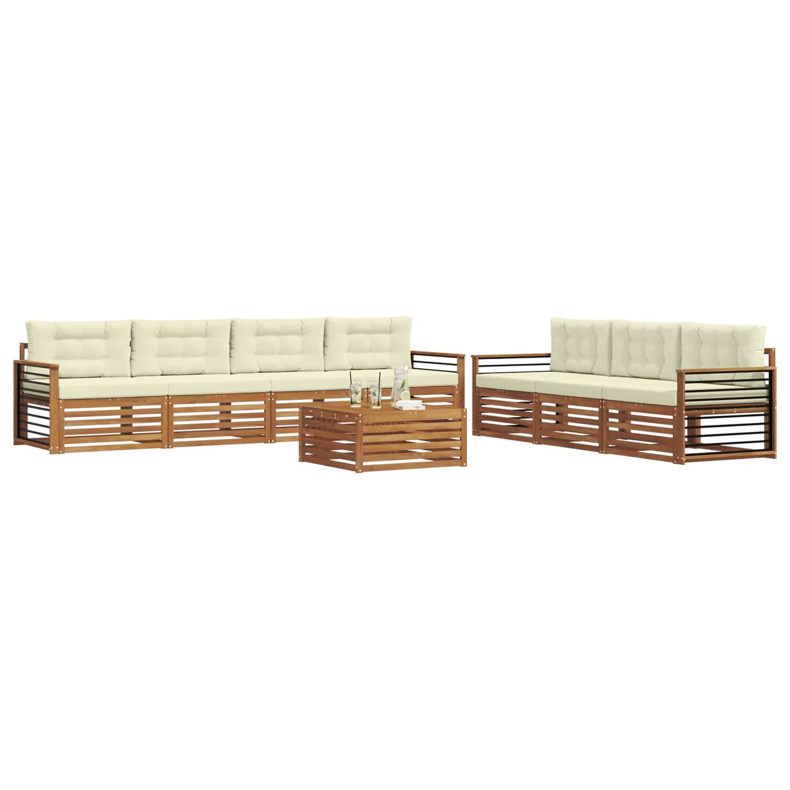 Σειρά Καναπέ Εξωτερικού με μαξιλάρι 8 pcs Φυσικό και Κρέμα - Pakobazaar