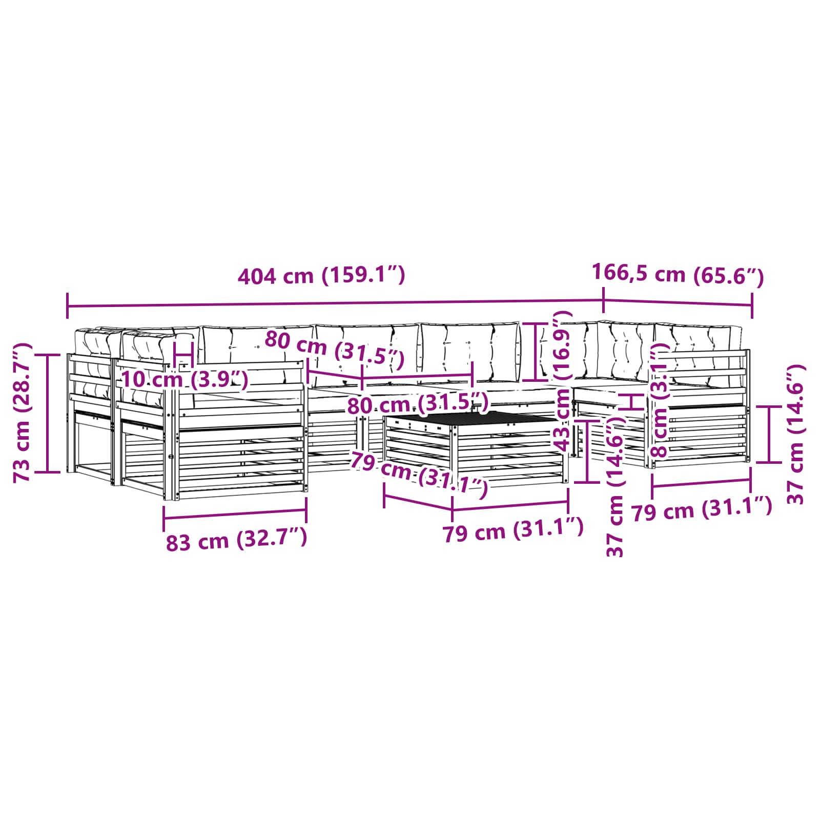 Σειρά Καναπέ Εξωτερικού με μαξιλάρι 8 pcs Φυσικό και Κρέμα - Pakobazaar