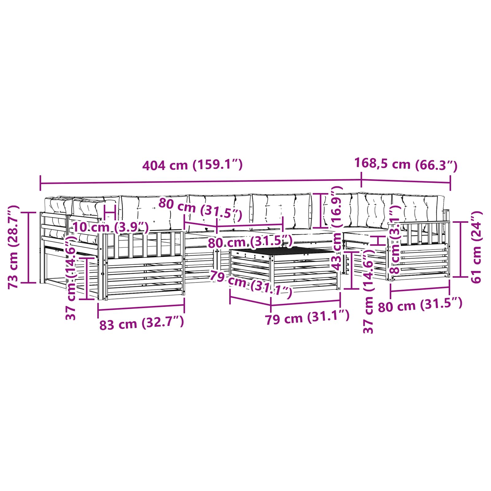 Σειρά Καναπέ Εξωτερικού με μαξιλάρι 8 pcs Φυσικό και Κρέμα - Pakobazaar