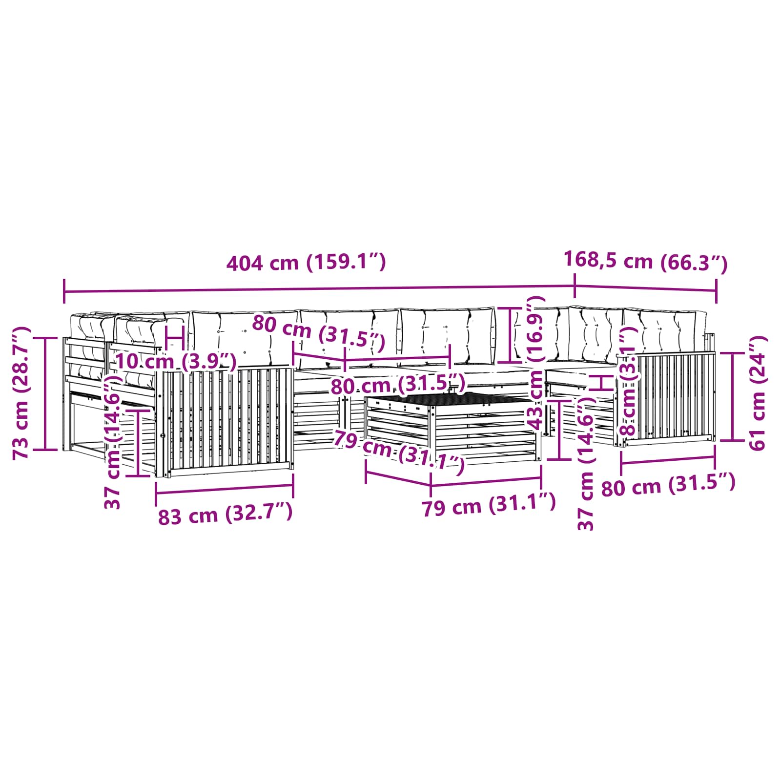 Σειρά Καναπέ Εξωτερικού με μαξιλάρι 8 pcs Φυσικό και Μπεζ - Pakobazaar