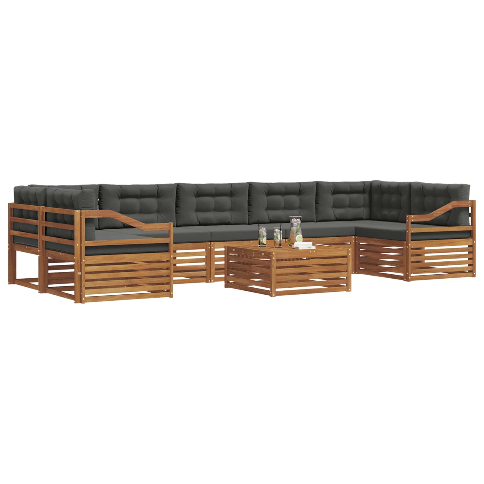 Σειρά Καναπέ Εξωτερικού με μαξιλάρι 8 pcs Φυσικό και Ανθρακί - Pakobazaar
