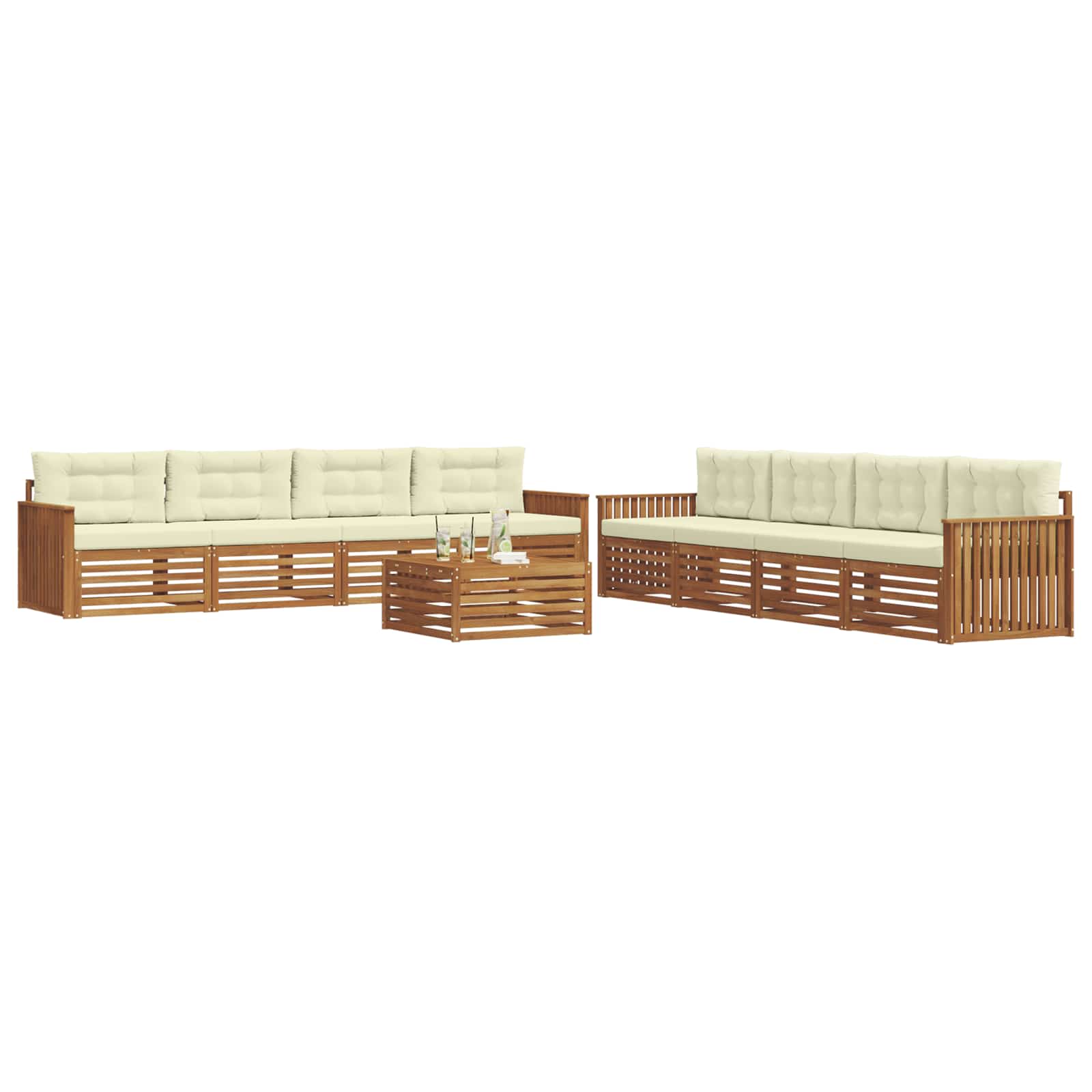 Σειρά Καναπέ Εξωτερικού με μαξιλάρι 9 pcs Φυσικό και Κρέμα - Pakobazaar