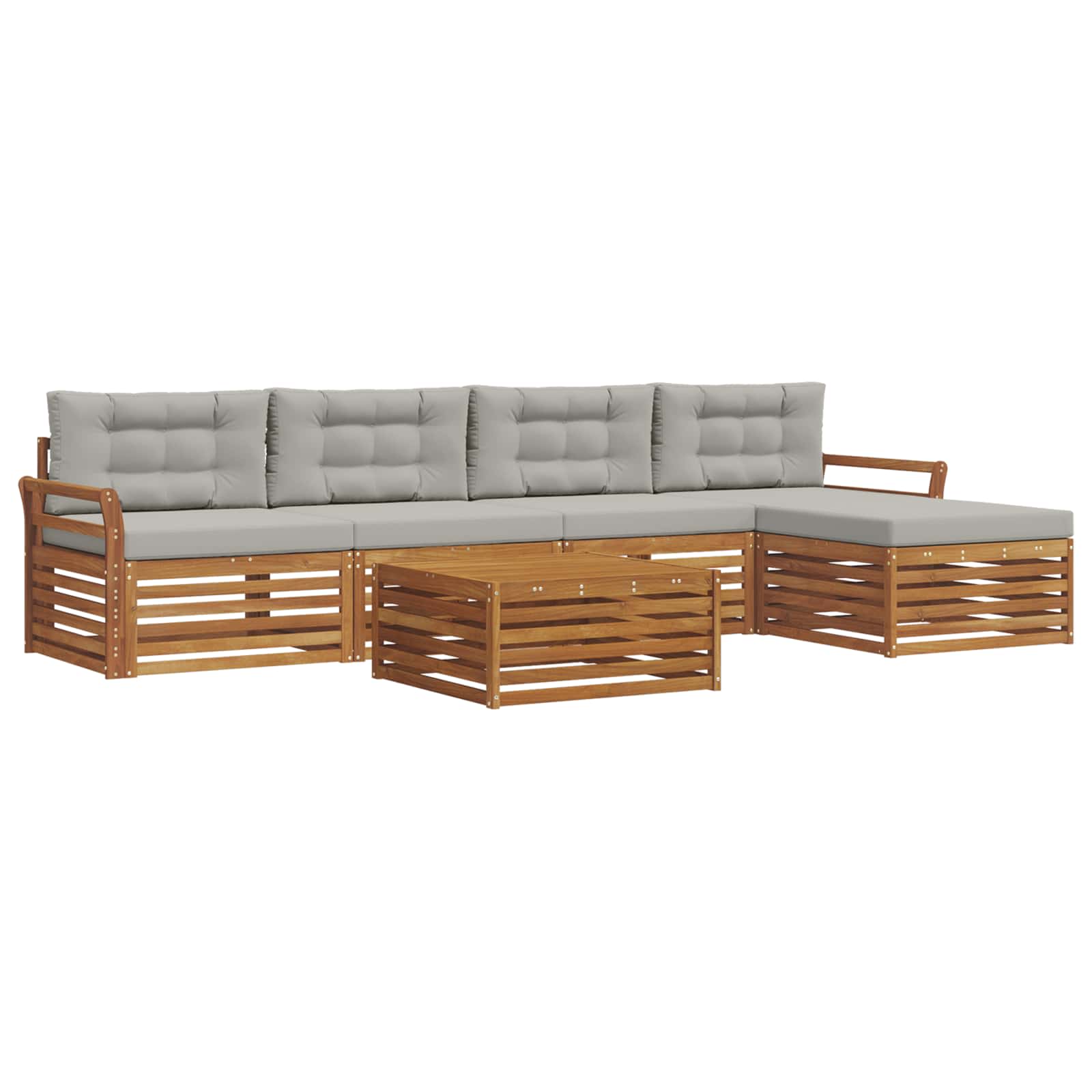 Σειρά Καναπέ Εξωτερικού 6 pcs Φυσικό και Ανοιχτό Γκρι - Pakobazaar