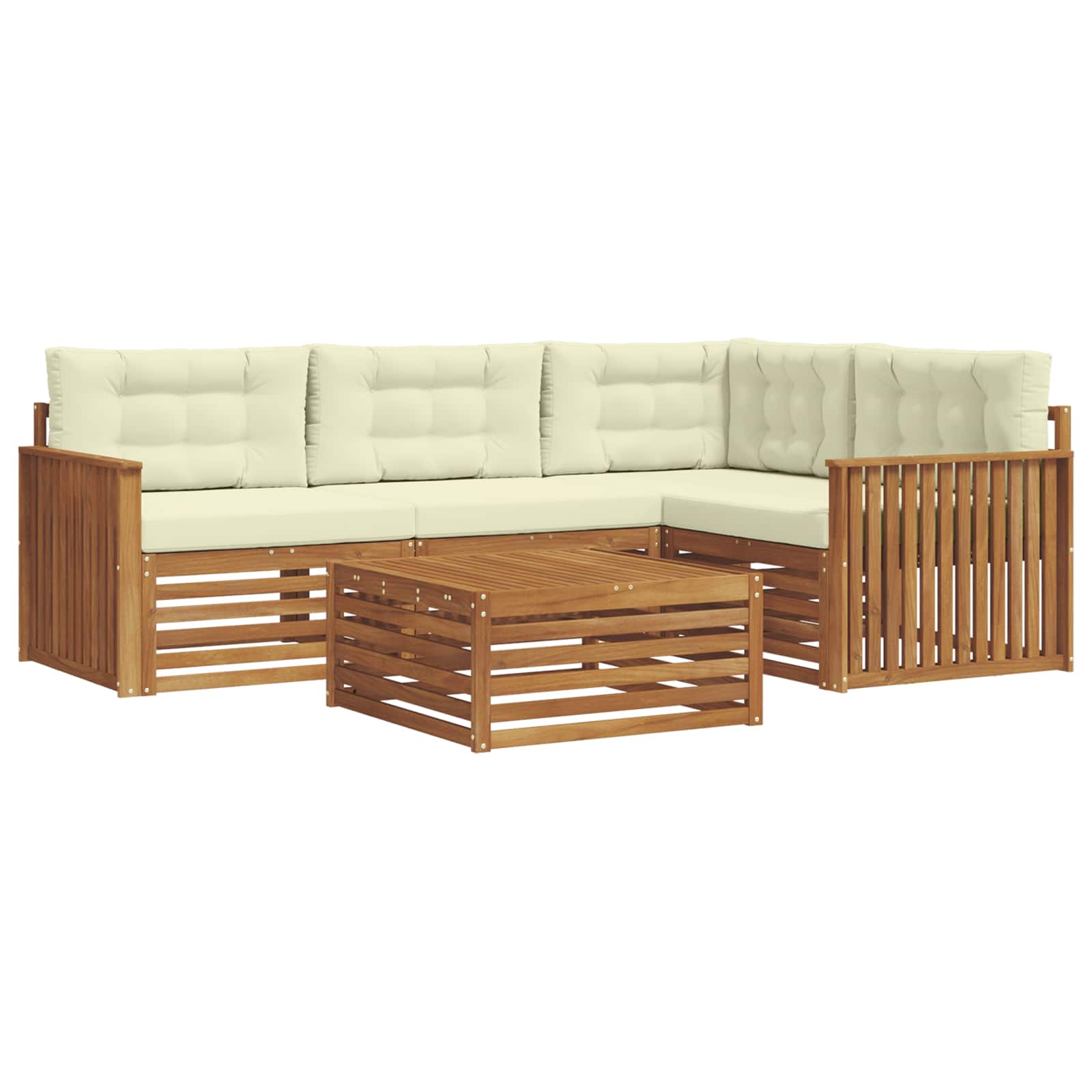 Σειρά Καναπέ Εξωτερικού με μαξιλάρι 5 pcs Φυσικό και Κρέμα - Pakobazaar