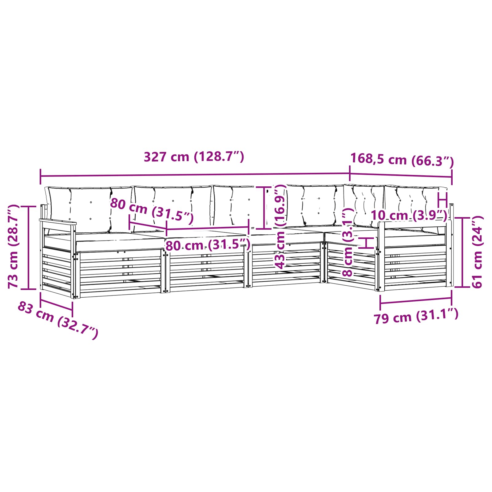 Σειρά Καναπέ Εξωτερικού με μαξιλάρι 5 pcs Φυσικό και Ανθρακί - Pakobazaar