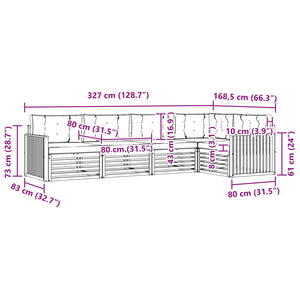 Σειρά Καναπέ Εξωτερικού με μαξιλάρι 5 pcs Φυσικό και Κρέμα - Pakobazaar