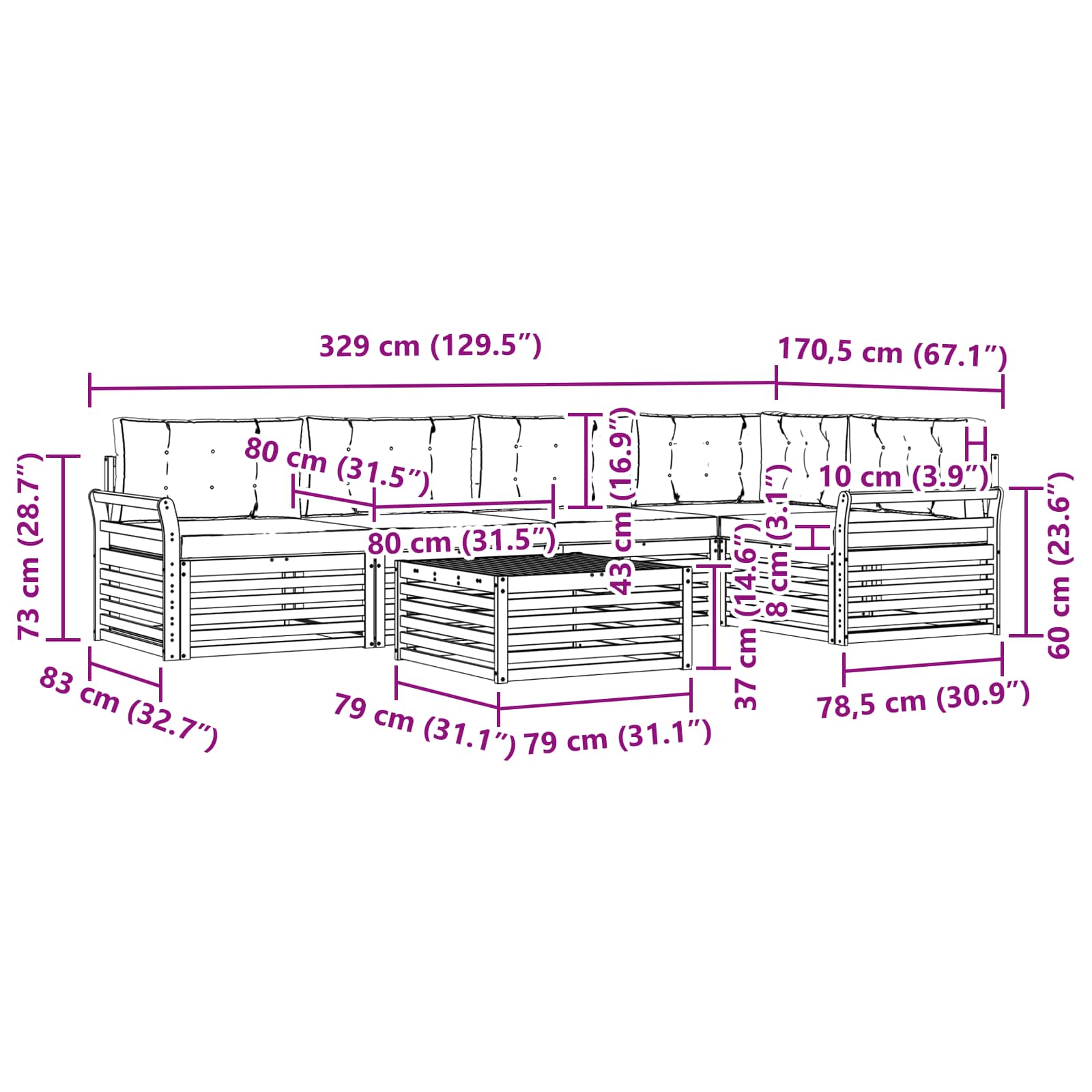 Σειρά Καναπέ Εξωτερικού με μαξιλάρι 6 pcs Φυσικό και Μπεζ - Pakobazaar