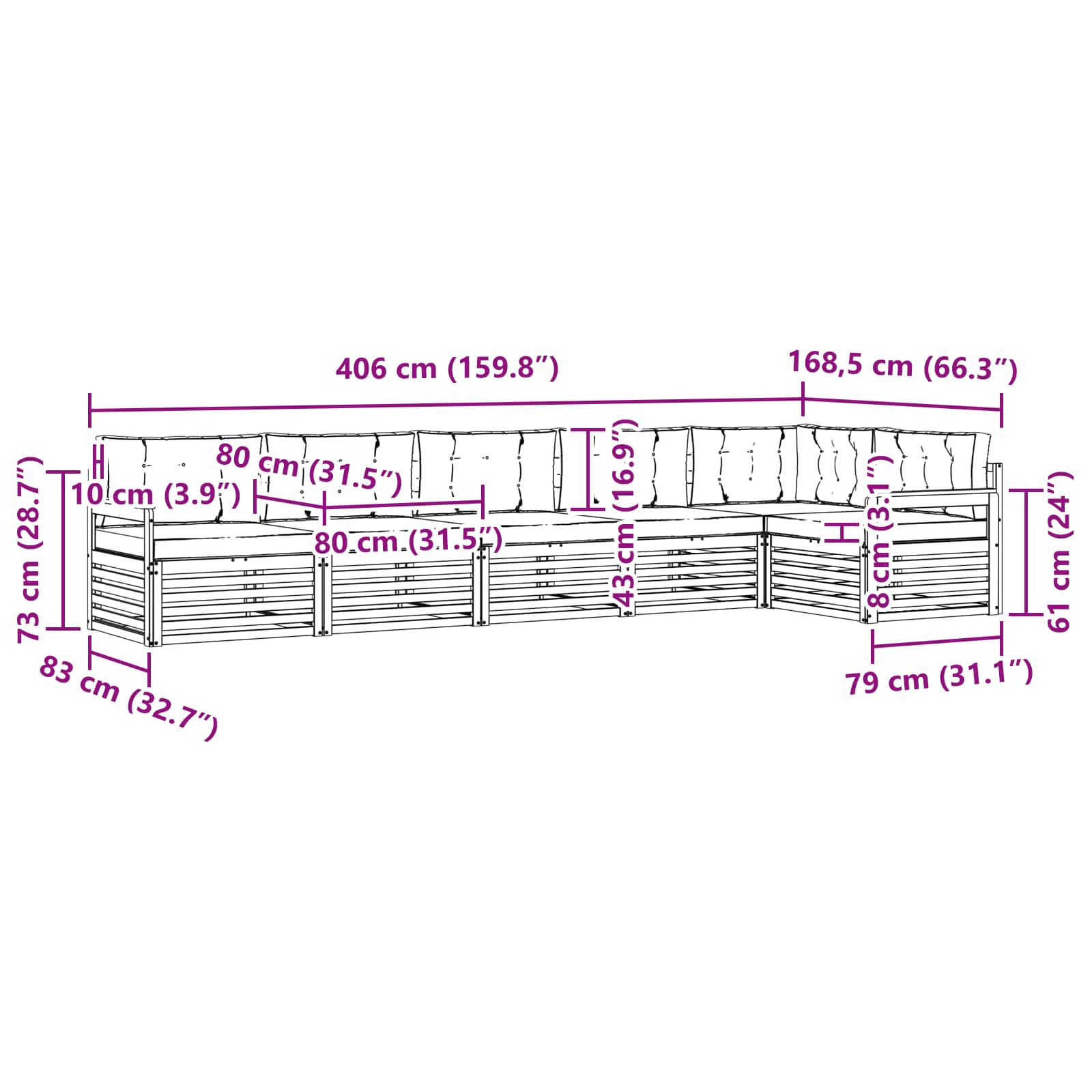 Σειρά Καναπέ Εξωτερικού με μαξιλάρι 6 pcs Φυσικό και Κρέμα - Pakobazaar