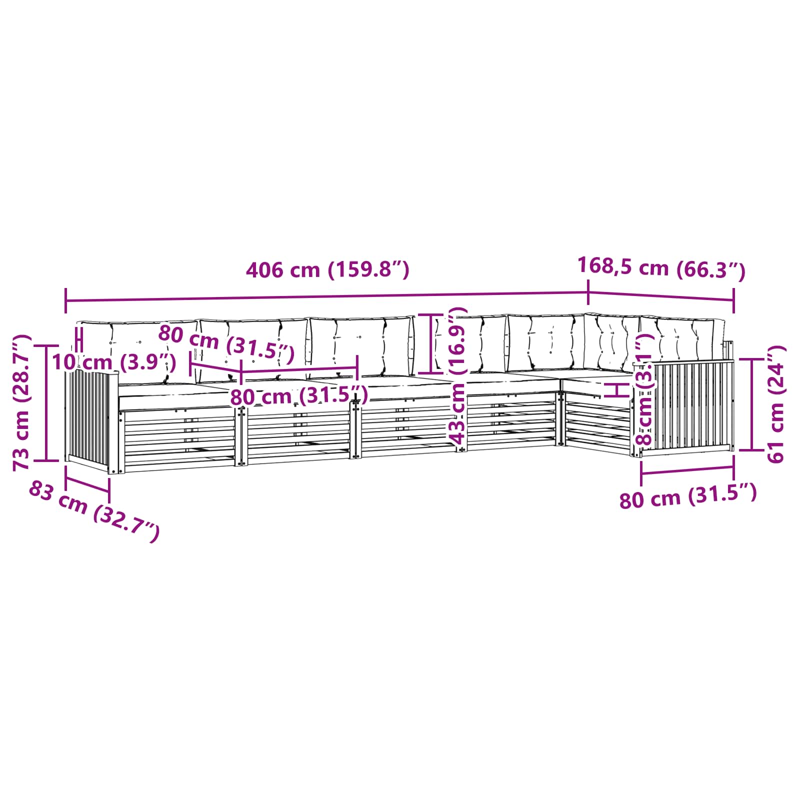 Σειρά Καναπέ Εξωτερικού με μαξιλάρι 6 pcs Φυσικό και Κρέμα - Pakobazaar