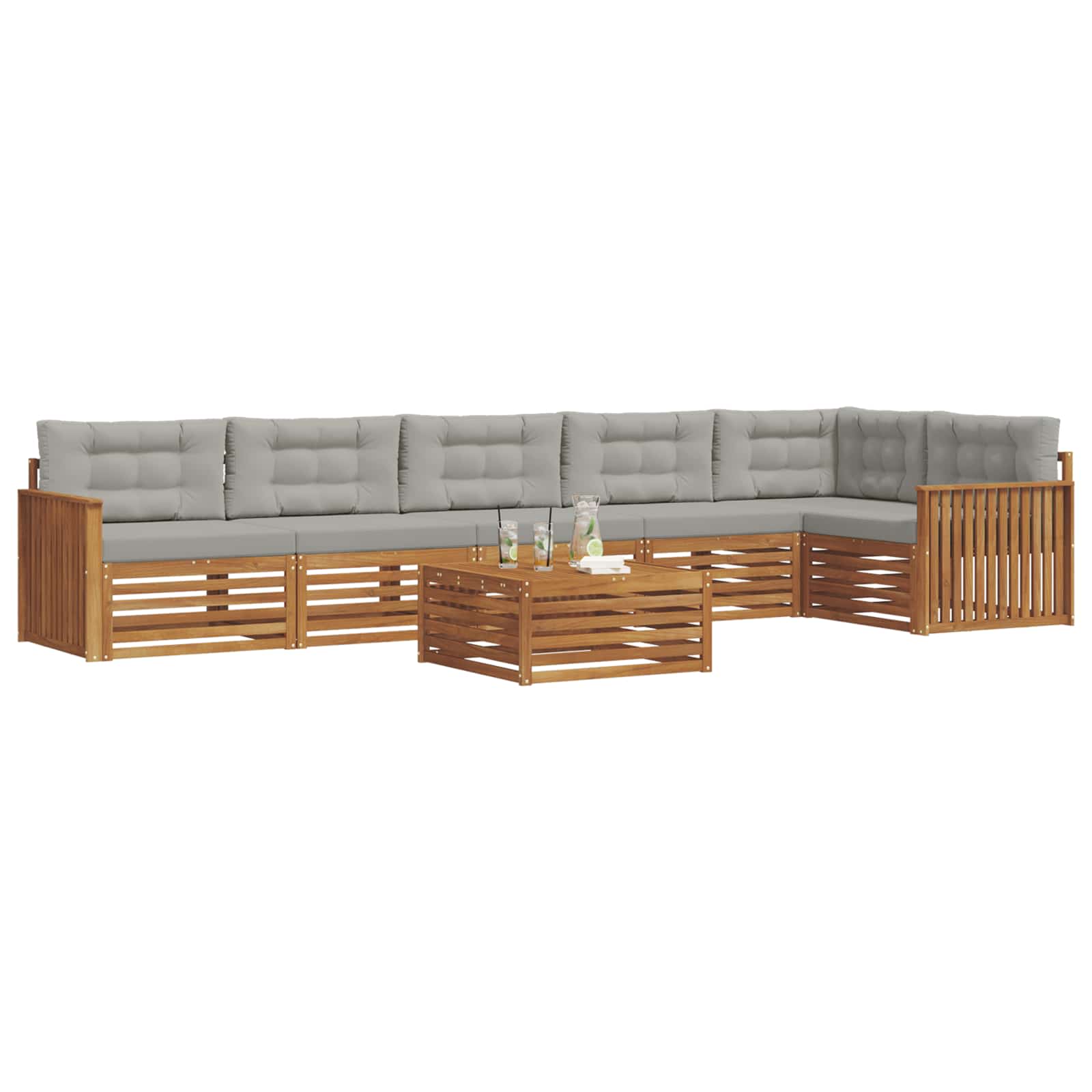Σειρά Καναπέ Εξωτερικού 7 pcs Φυσικό και Ανοιχτό Γκρι - Pakobazaar