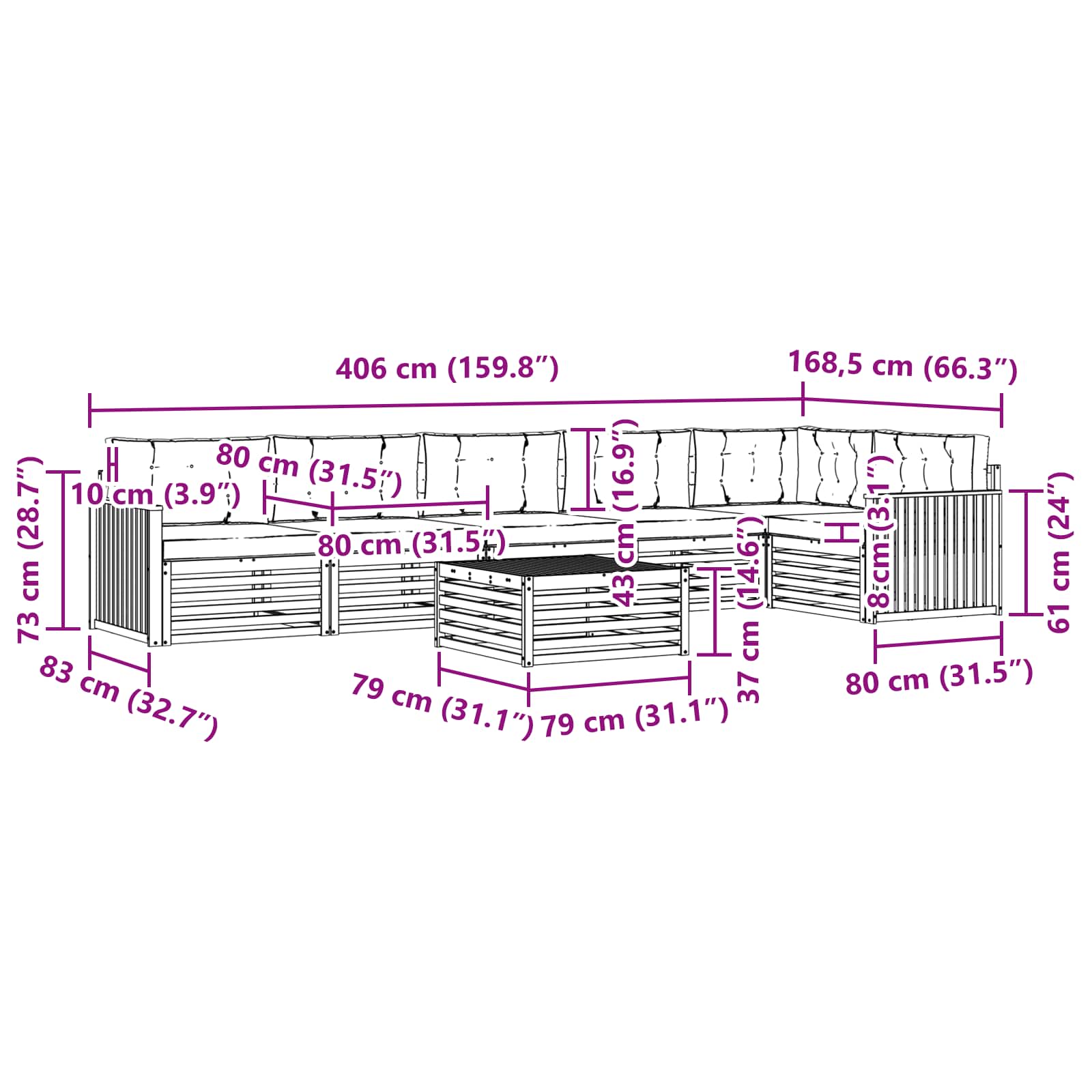 Σειρά Καναπέ Εξωτερικού με μαξιλάρι 7 pcs Φυσικό και Μπεζ - Pakobazaar
