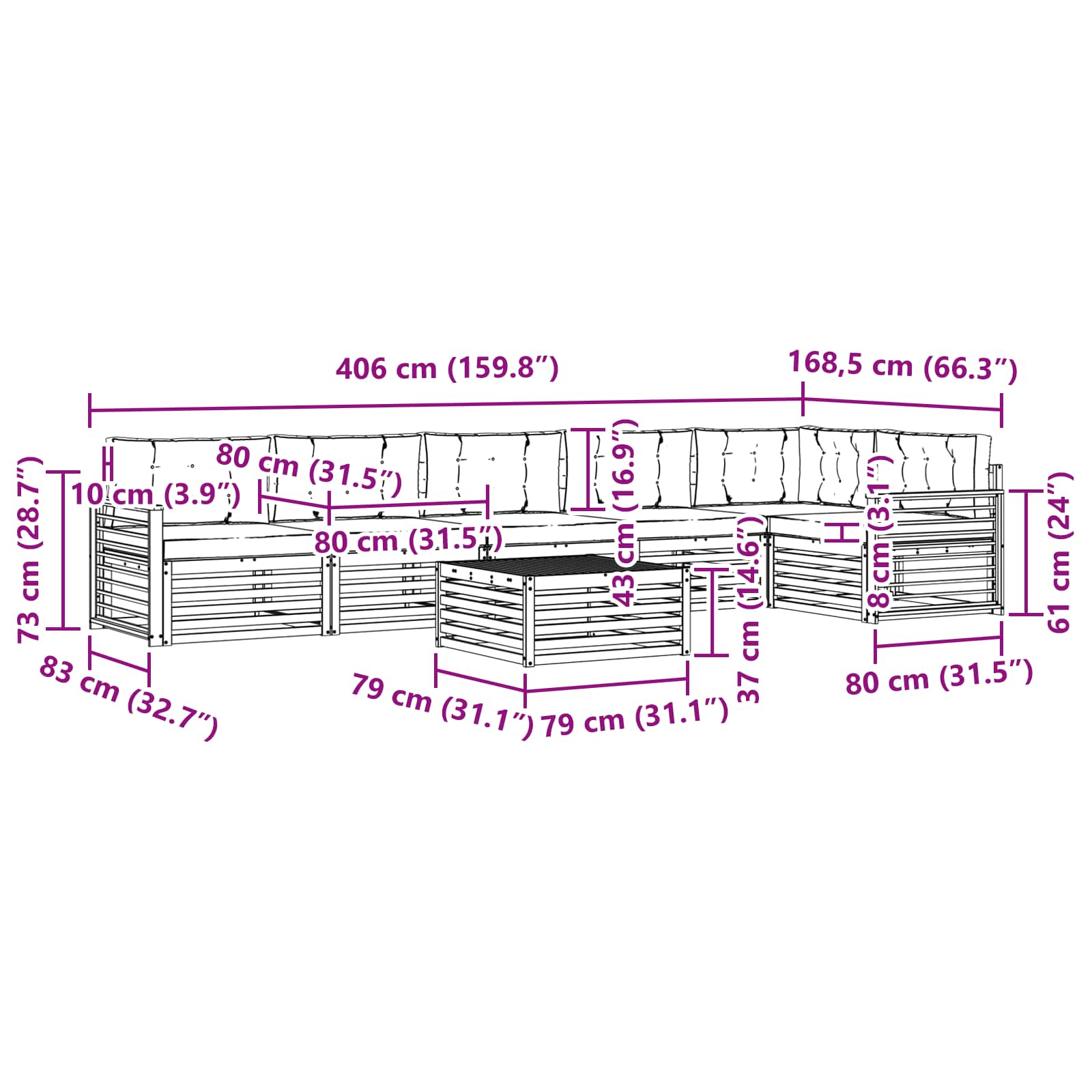 Σειρά Καναπέ Εξωτερικού με μαξιλάρι 7 pcs Φυσικό και Μπεζ - Pakobazaar