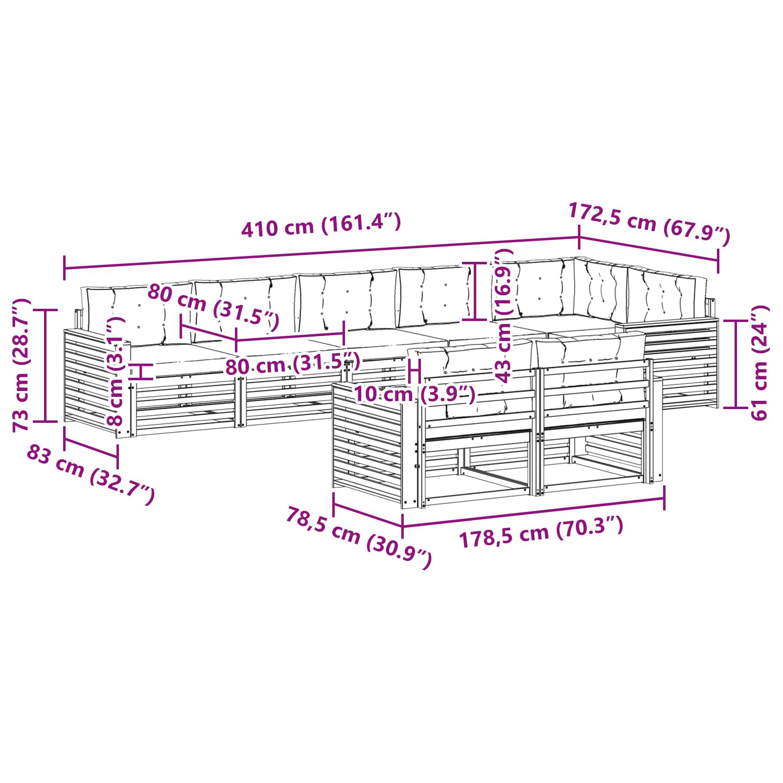 Σειρά Καναπέ Εξωτερικού με μαξιλάρι 8 pcs Φυσικό και Μπεζ - Pakobazaar