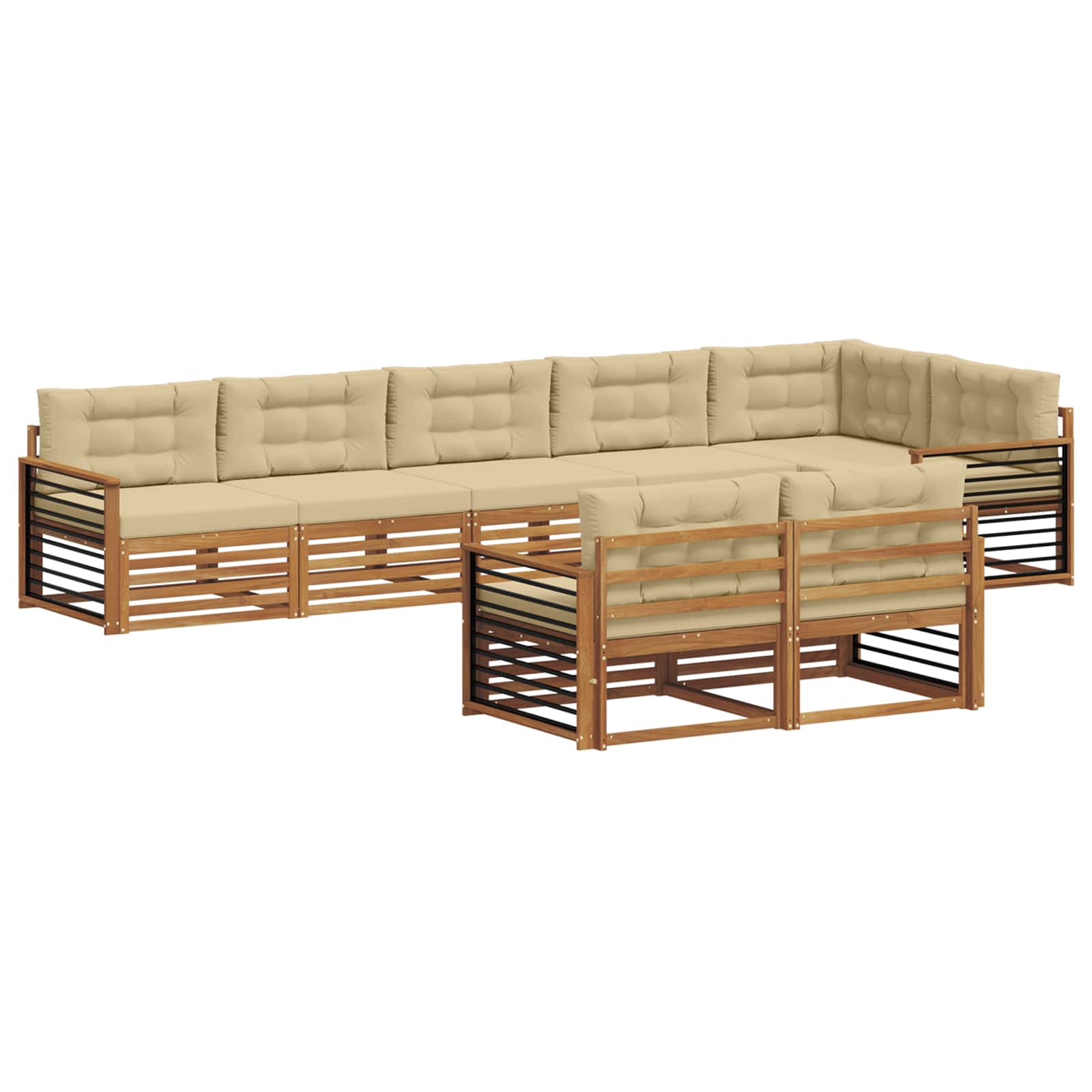 Σειρά Καναπέ Εξωτερικού με μαξιλάρι 8 pcs Φυσικό και Μπεζ - Pakobazaar
