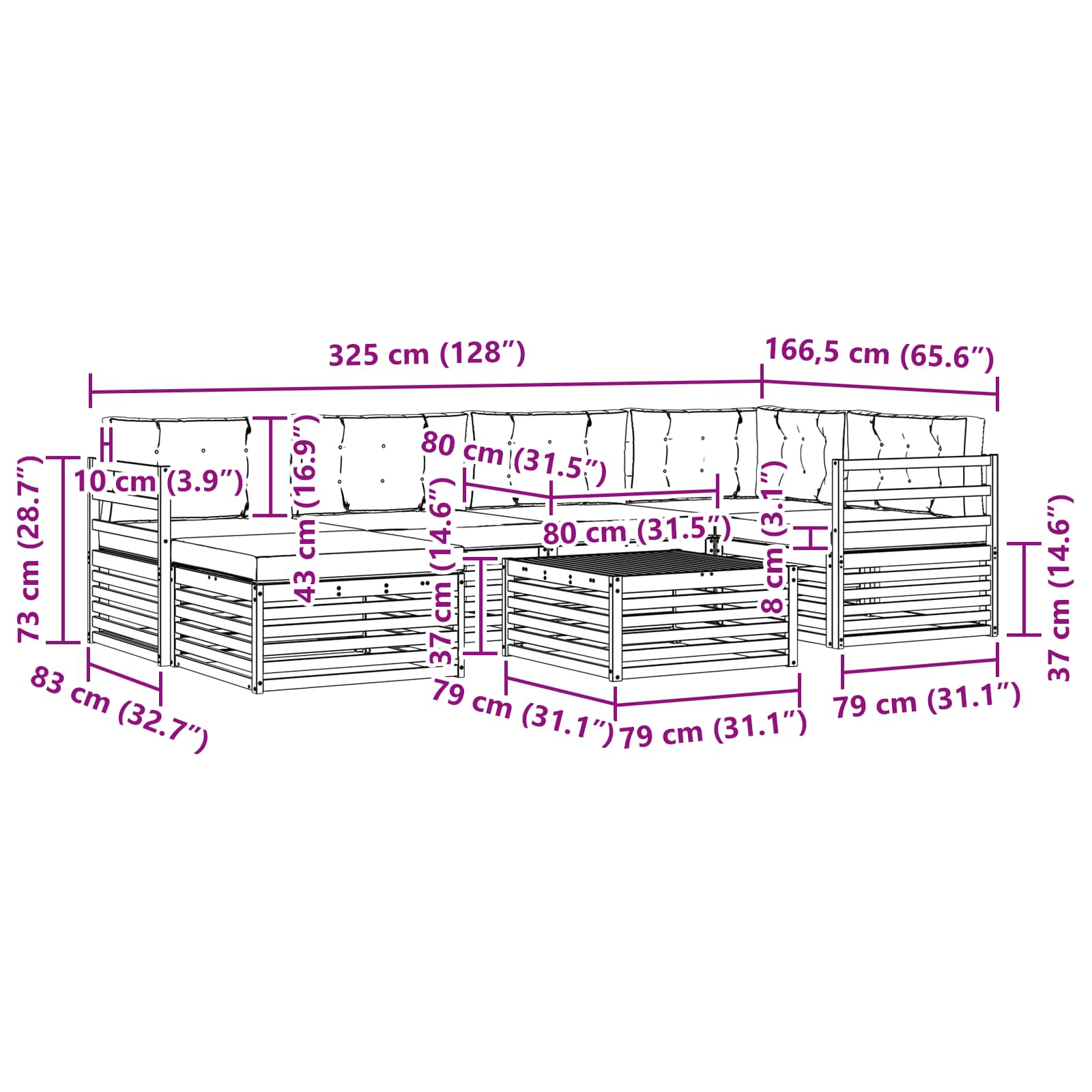 Σειρά Καναπέ Εξωτερικού με μαξιλάρι 7 pcs Φυσικό και Κρέμα - Pakobazaar