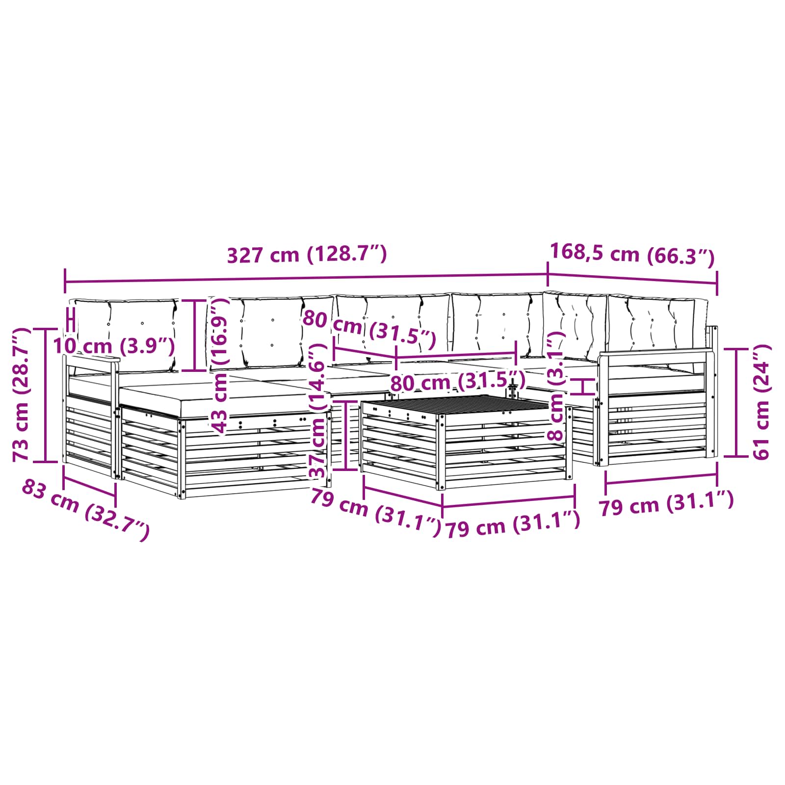 Σειρά Καναπέ Εξωτερικού με μαξιλάρι 7 pcs Φυσικό και Ανθρακί - Pakobazaar