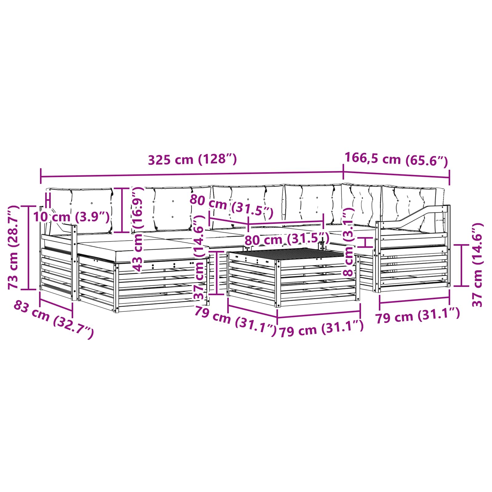 Σειρά Καναπέ Εξωτερικού με μαξιλάρι 7 pcs Φυσικό και Μπεζ - Pakobazaar
