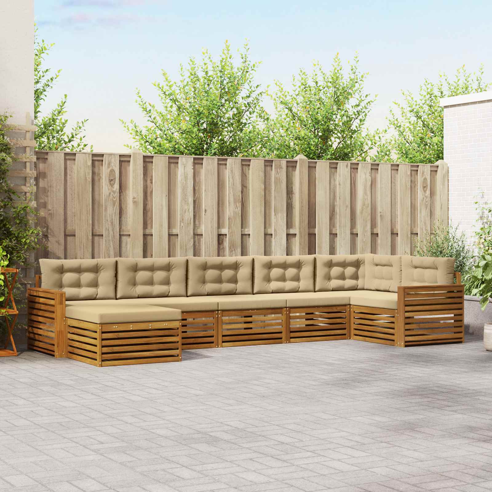 Σετ Καναπέ 7 pcs Φυσικό και Μπεζ Στερεό Ξύλο Ακακίας - Pakobazaar