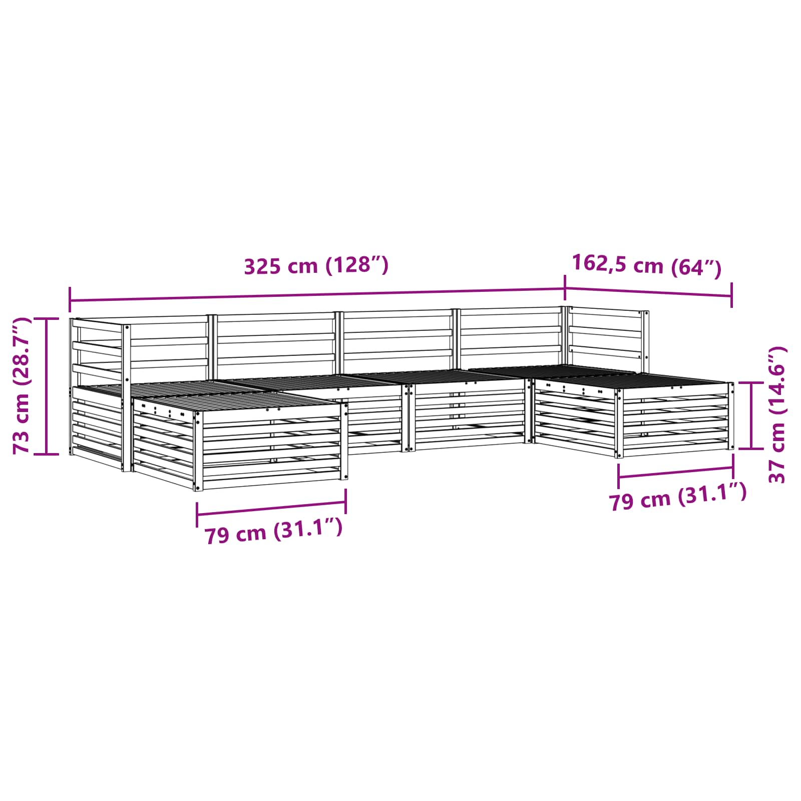 Σετ Καναπέ 6 pcs Φυσικό Στερεό Ξύλο Ακακίας - Pakobazaar