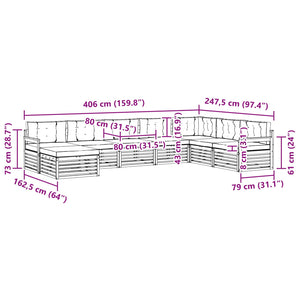 Σετ Καναπέ 8 pcs Φυσικό και Μπεζ Στερεό Ξύλο Ακακίας - Pakobazaar