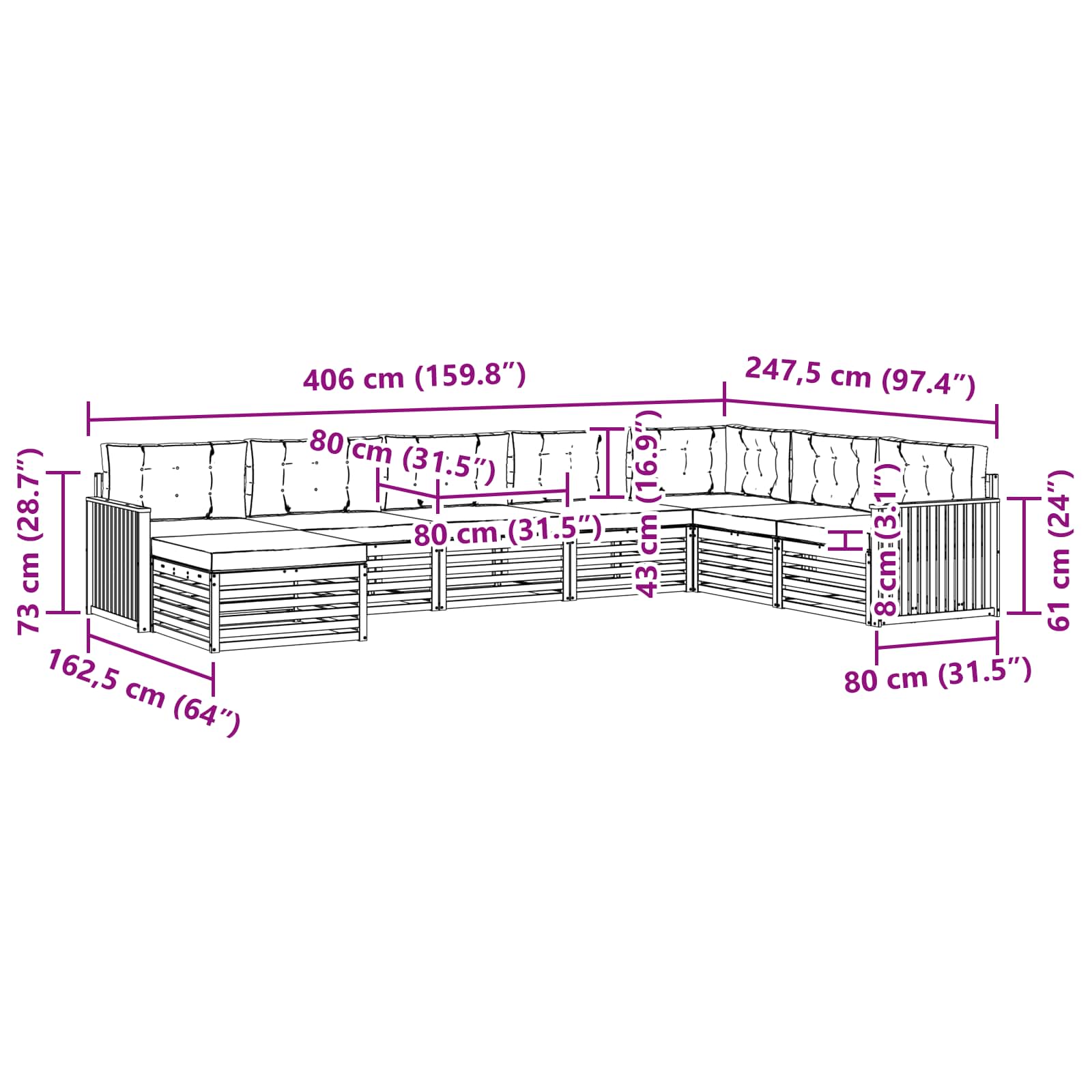Σετ Καναπέ 8 pcs Φυσικό και Μπεζ Στερεό Ξύλο Ακακίας - Pakobazaar