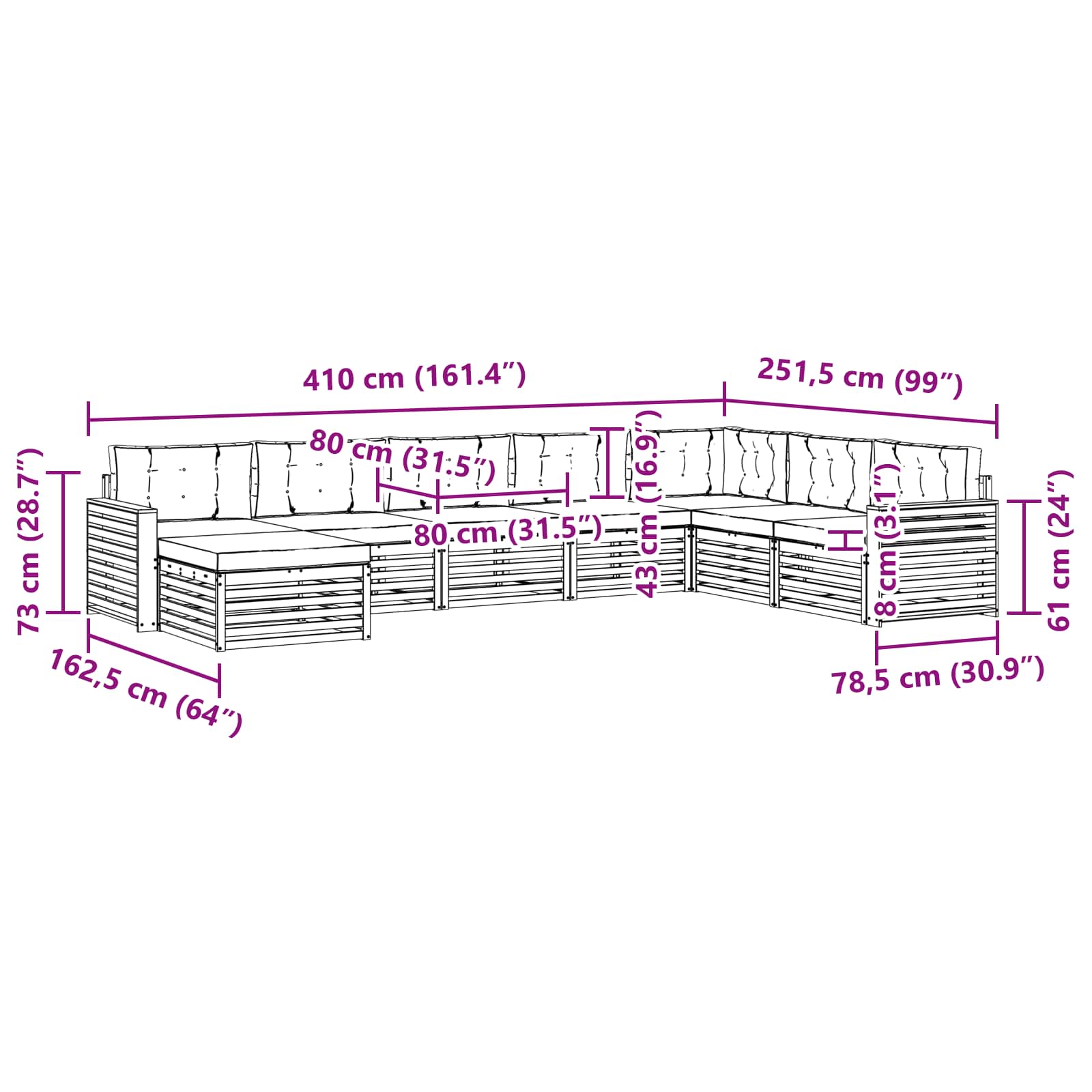 Σετ Καναπέ 8 pcs Φυσικό και Ανθρακί Στερεό Ξύλο Ακακίας - Pakobazaar
