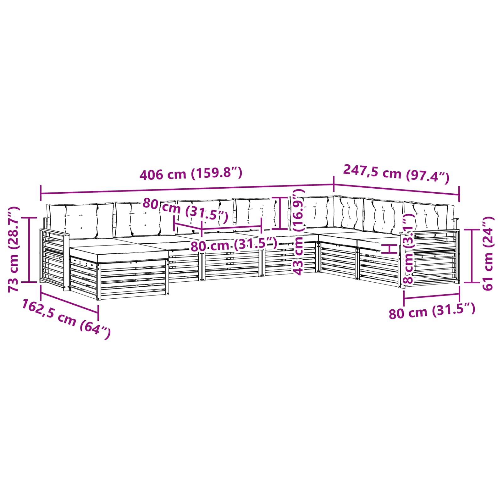 Σετ Καναπέ 8 pcs Φυσικό και Μπεζ Στερεό Ξύλο Ακακίας - Pakobazaar