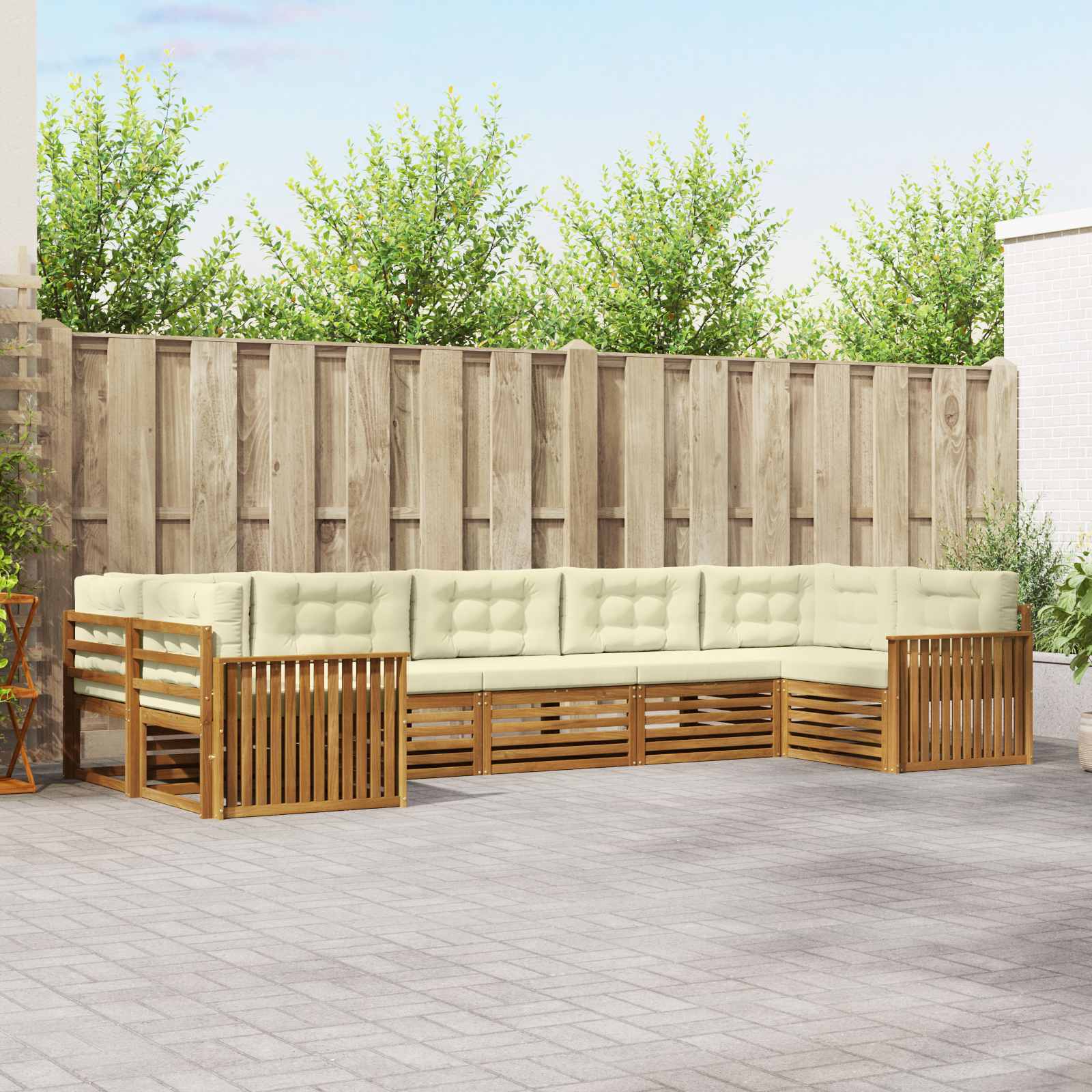 Σετ Καναπέ 7 pcs Φυσικό και Κρέμα Στερεό Ξύλο Ακακίας - Pakobazaar