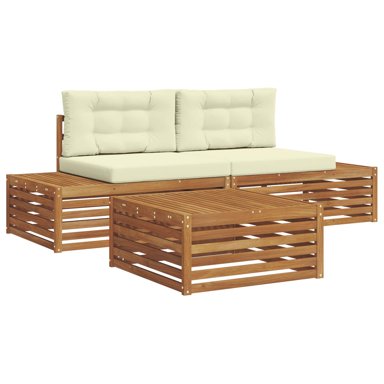 Σειρά Καναπέ Εξωτερικού με μαξιλάρι 3 Τεμάχιο Φυσικό και Κρέμα - Pakobazaar