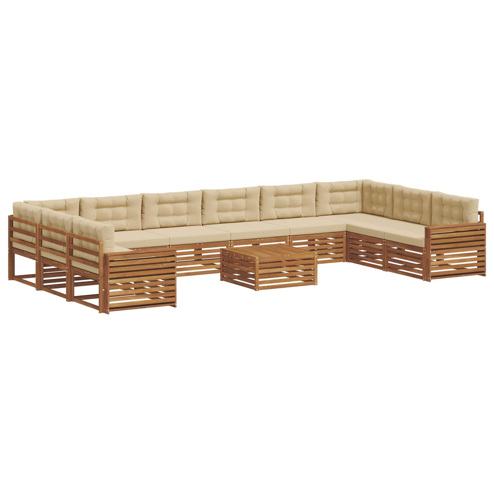 Σετ Καναπέ 11 pcs Φυσικό και Μπεζ Στερεό Ξύλο Ακακίας - Pakobazaar