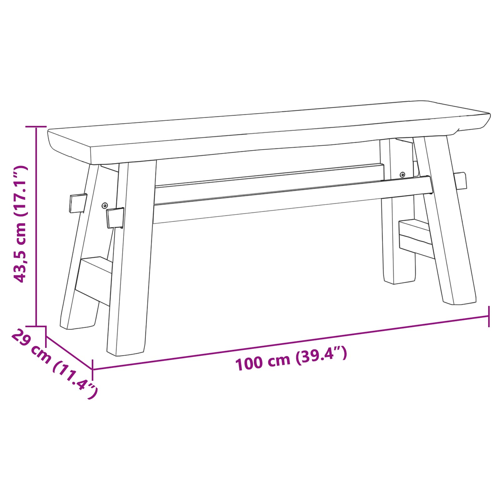 παγκάκι Φυσικό 100 x 29 x 43,5 εκ Στερεό Ξύλο Τίκ - Pakobazaar