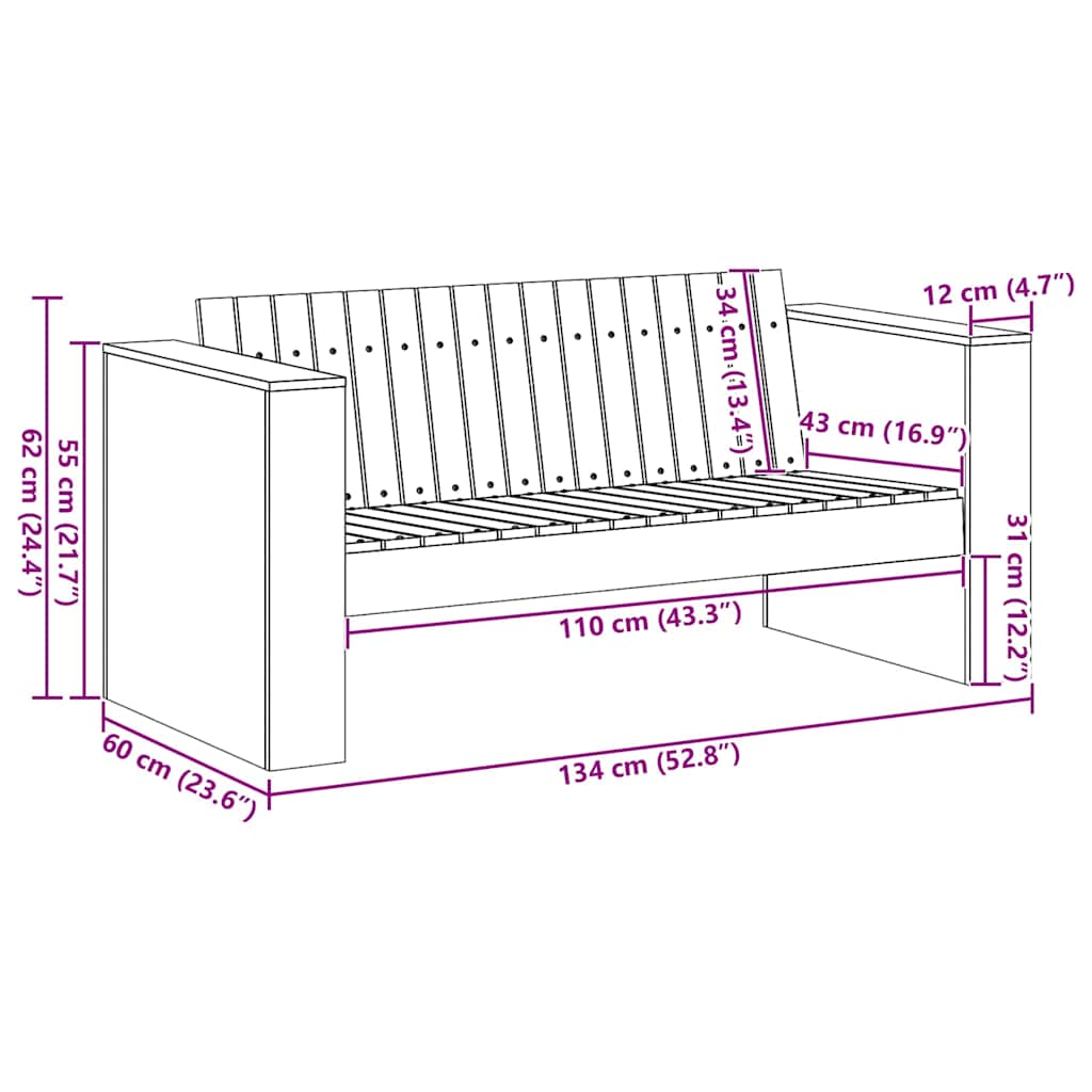 Καναπές Κήπου Πράσινο 134 x 60 x 62 cm Στερεά ξυλεία πεύκου