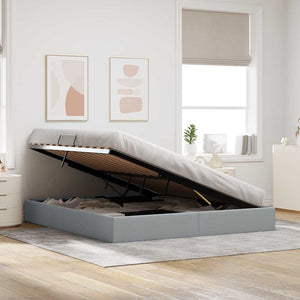 Κρεβάτι Αποθήκης με αποθήκευση Ανοιχτό γκρι 193 x 203 cm Ύφασμα - Pakobazaar
