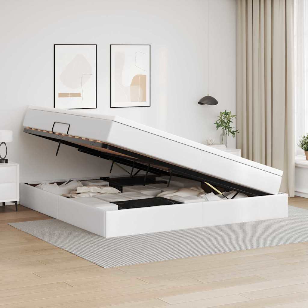 Κρεβάτι με αποθηκευτικό χώρο και στρώμα Λευκό 200 x 200 cm - Pakobazaar