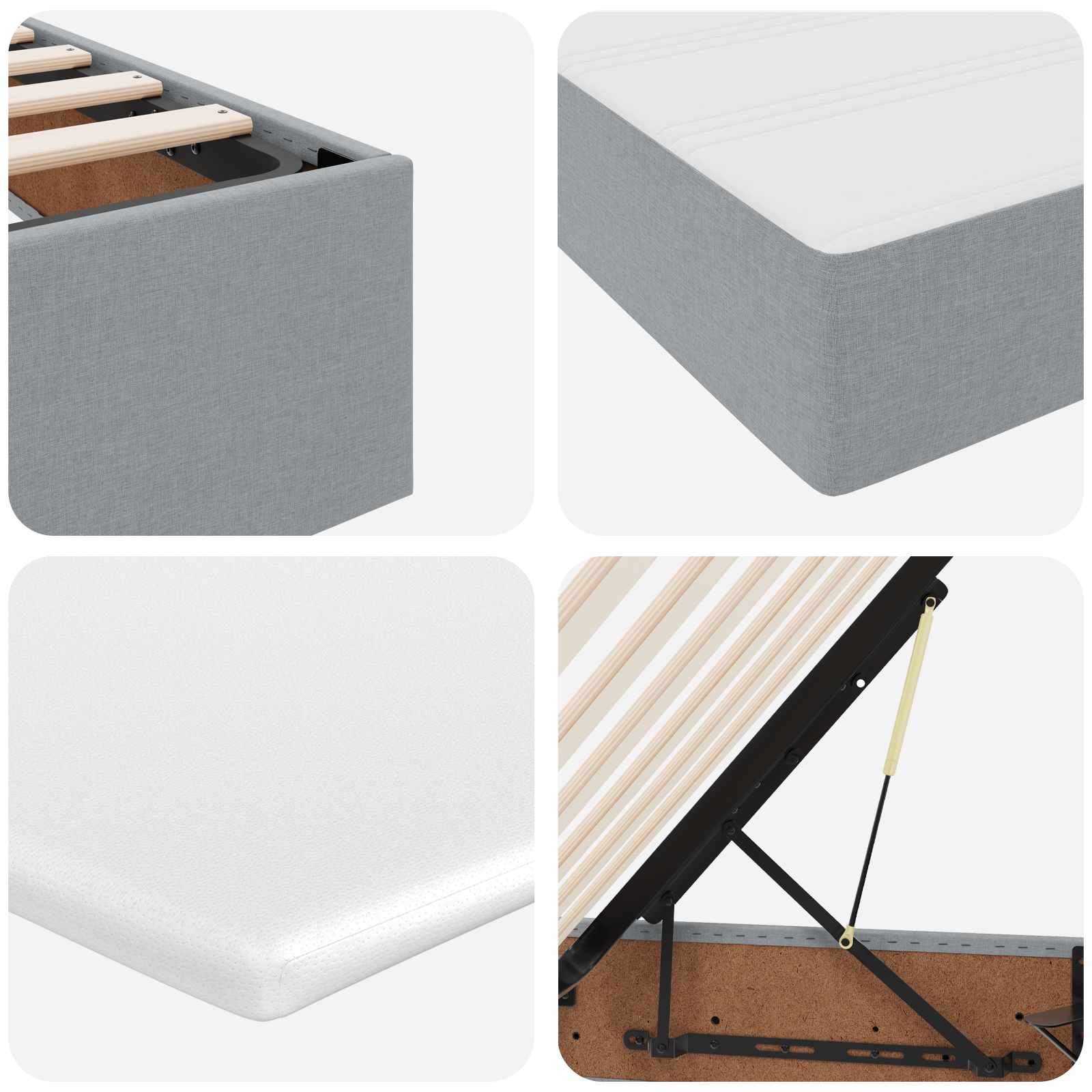 Κρεβάτι με αποθηκευτικό χώρο και στρώμα με στρώμα Ανοιχτό γκρι