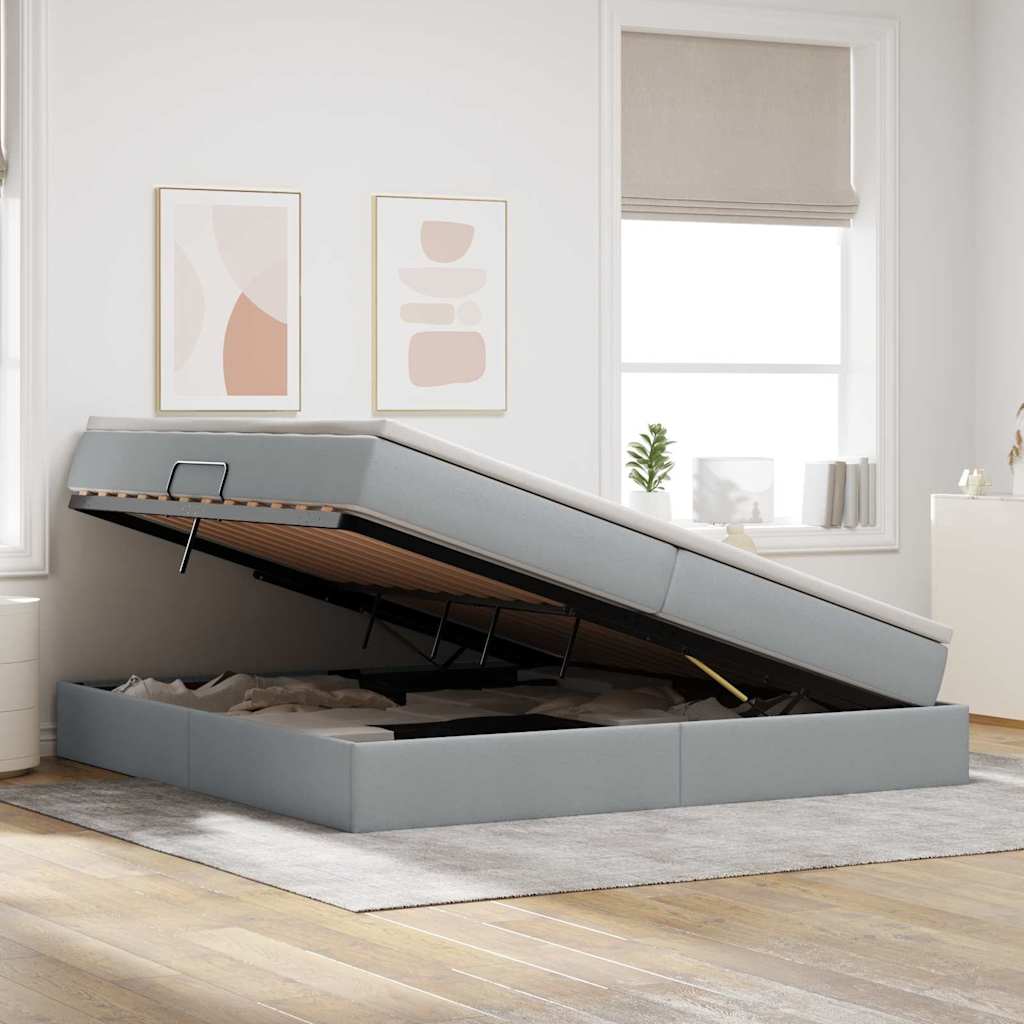 Κρεβάτι με αποθηκευτικό χώρο και στρώμα με στρώμα Ανοιχτό γκρι - Pakobazaar