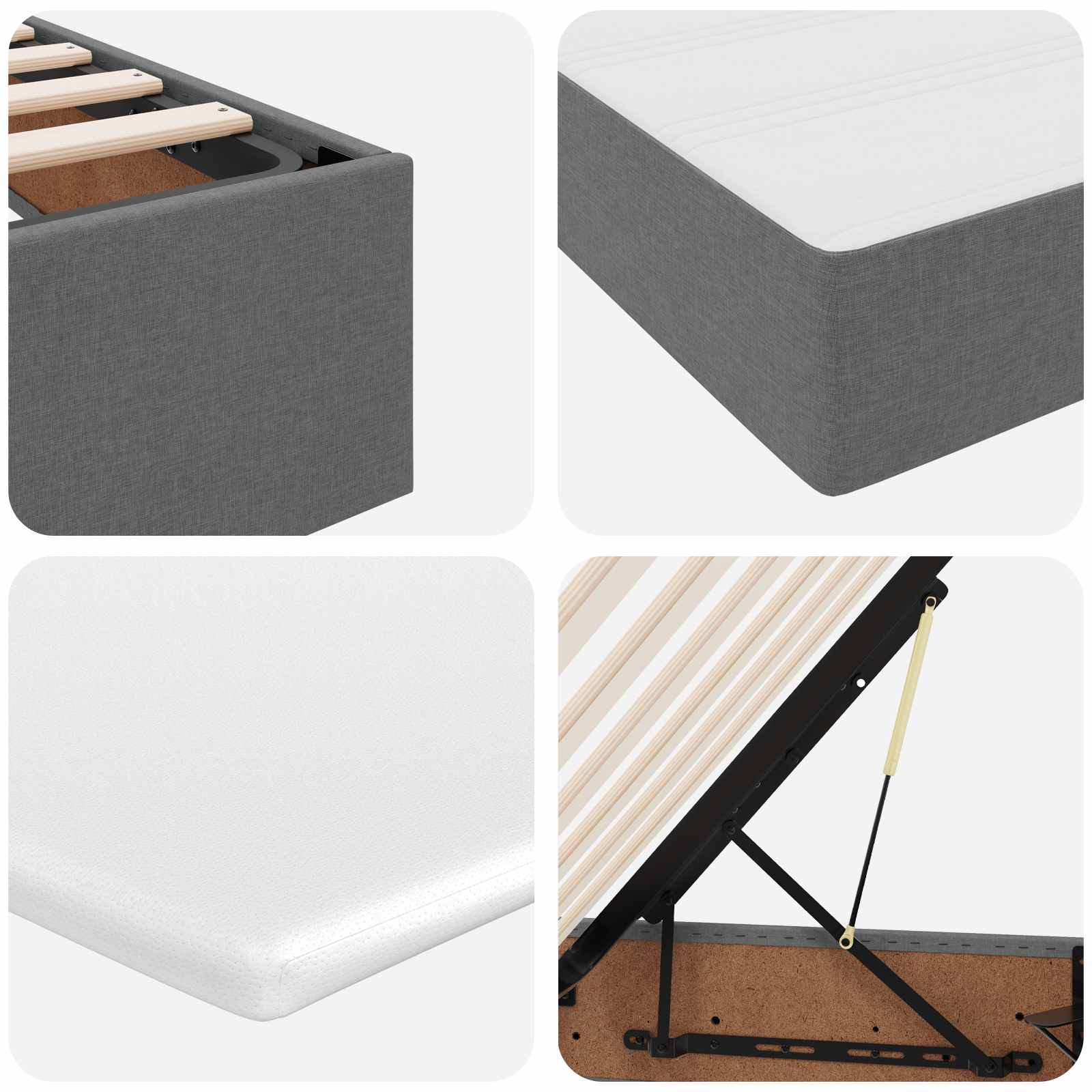 Κρεβάτι με αποθηκευτικό χώρο και στρώμα Σκούρο Γκρι Πολυεστέρας - Pakobazaar