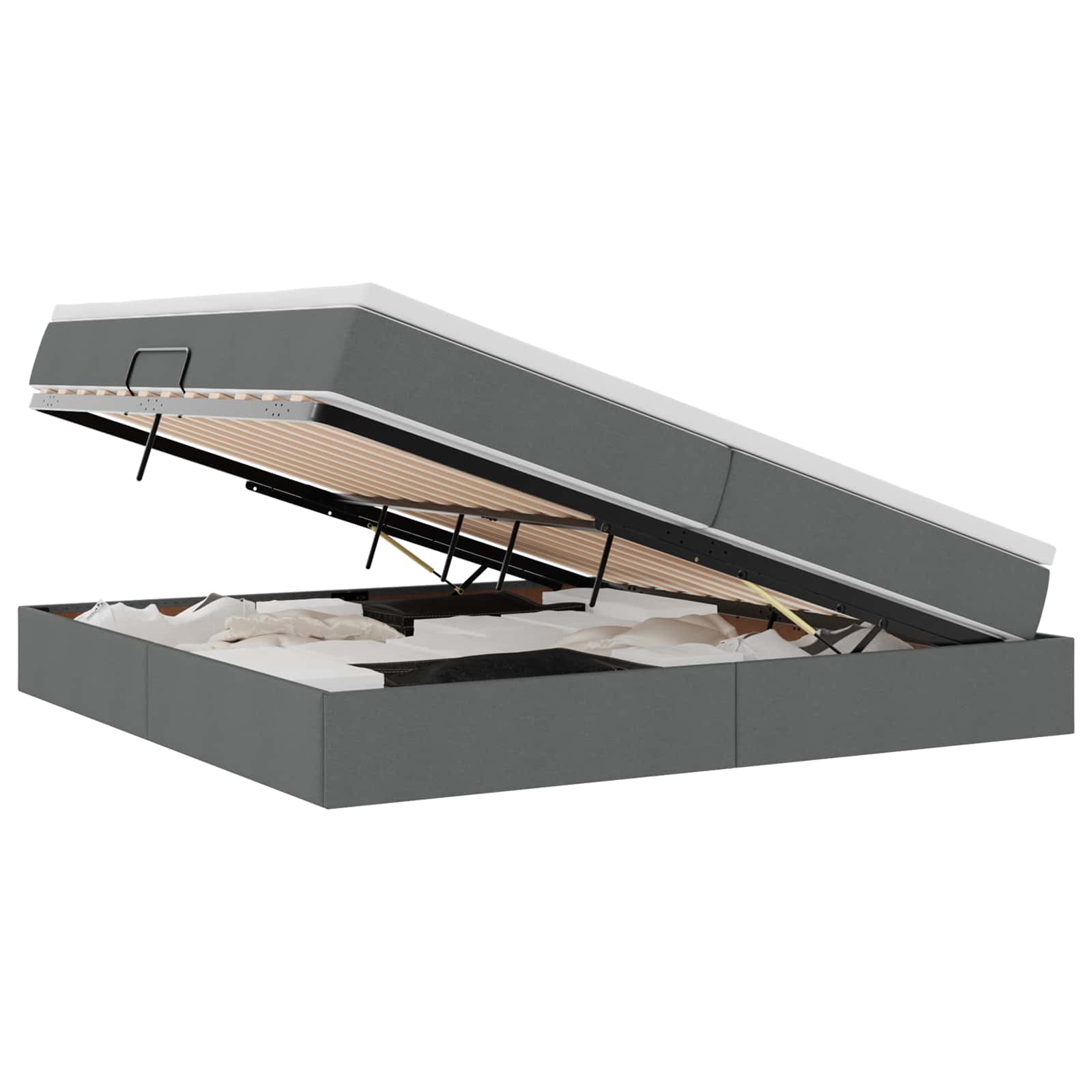 Κρεβάτι με αποθηκευτικό χώρο και στρώμα Σκούρο Γκρι Πολυεστέρας - Pakobazaar