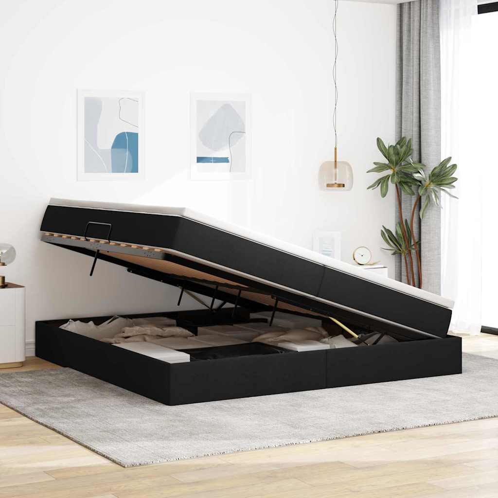 Κρεβάτι με αποθηκευτικό χώρο και στρώμα Μαύρο 200 x 200 cm - Pakobazaar