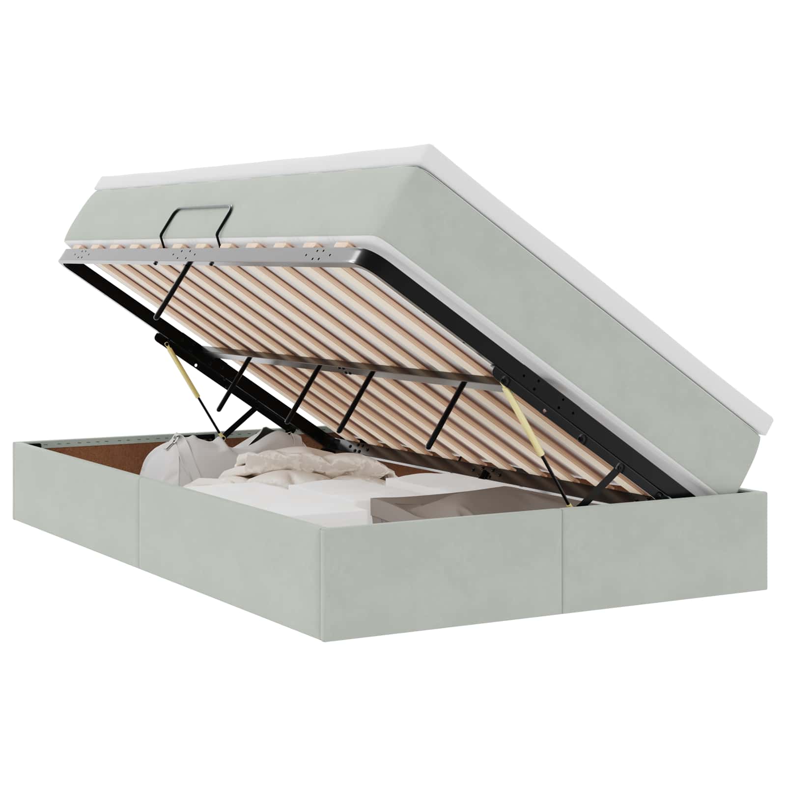 Κρεβάτι με αποθηκευτικό χώρο και στρώμα με στρώμα Ανοιχτό γκρι