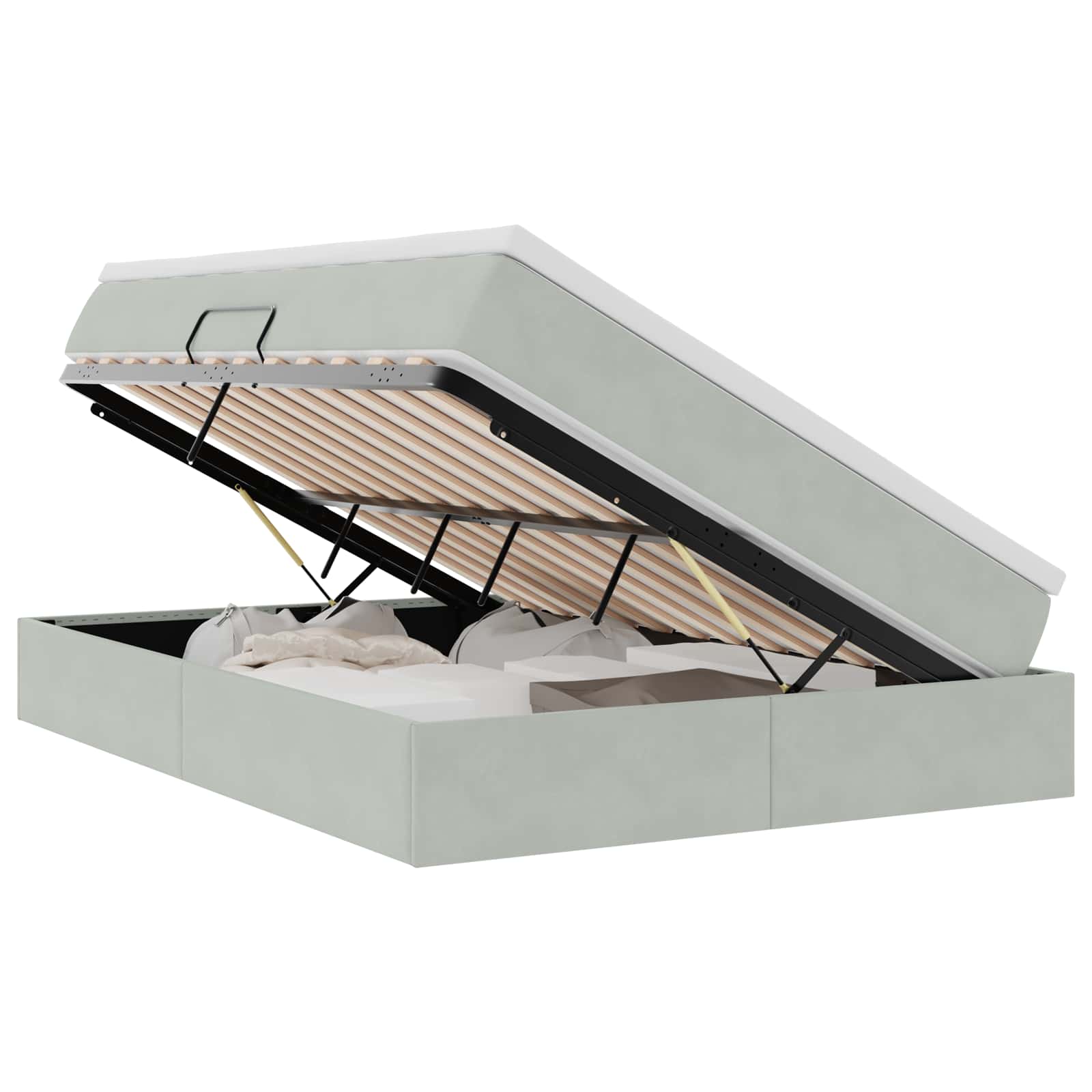 Κρεβάτι με αποθηκευτικό χώρο και στρώμα με στρώμα Ανοιχτό γκρι - Pakobazaar