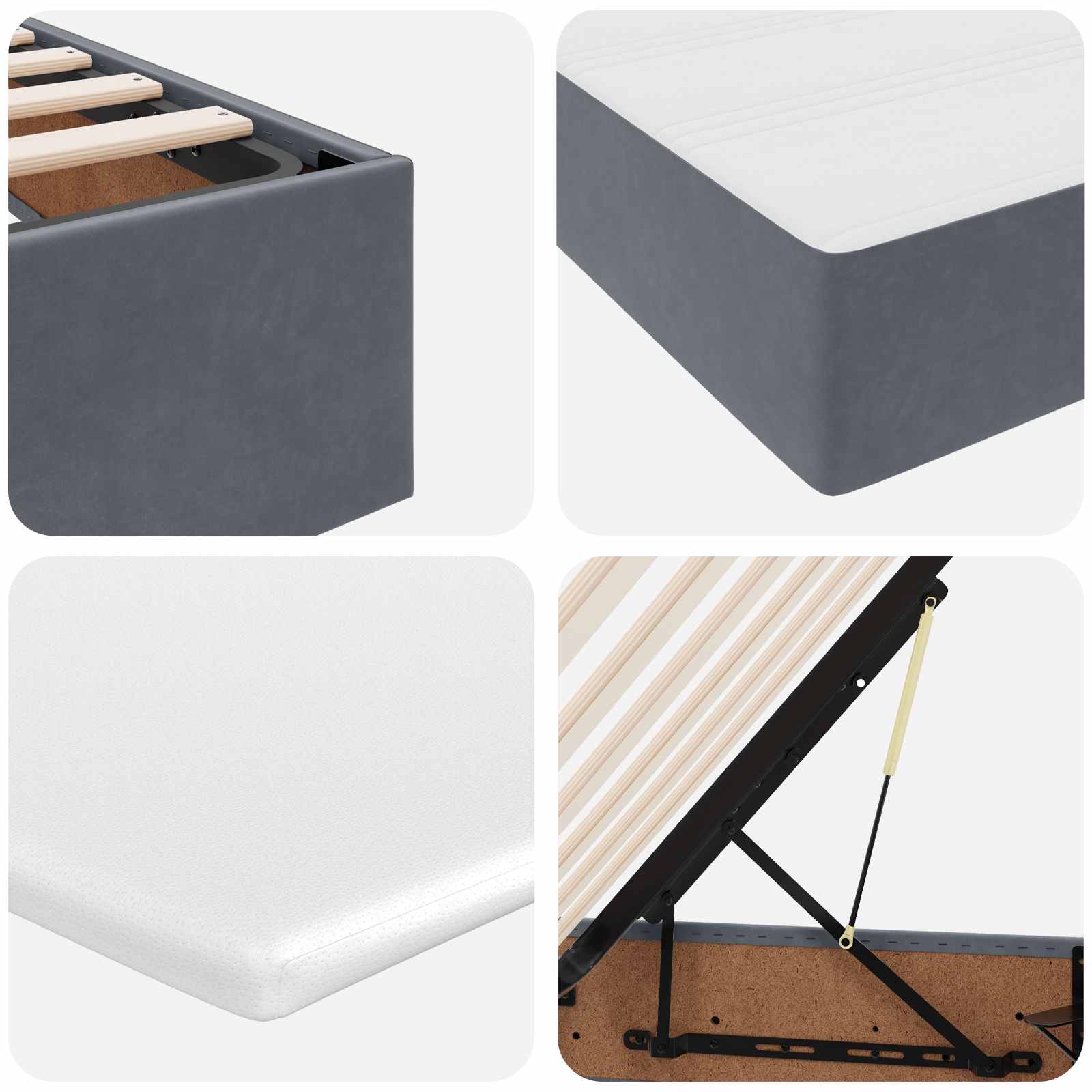 Κρεβάτι με αποθηκευτικό χώρο και στρώμα Σκούρο Γκρι Βελούδο