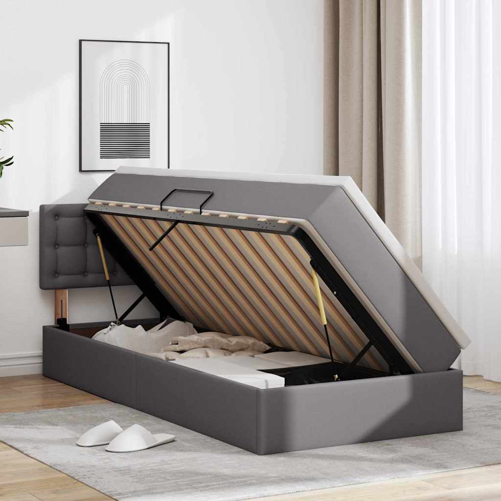 Κρεβάτι με αποθηκευτικό χώρο και στρώμα Γκρι 90 x 190 cm - Pakobazaar