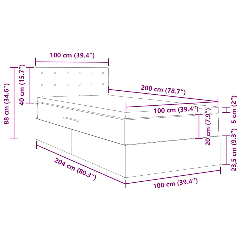 Κρεβάτι με αποθηκευτικό χώρο και στρώμα Μαύρο 100 x 200 cm - Pakobazaar