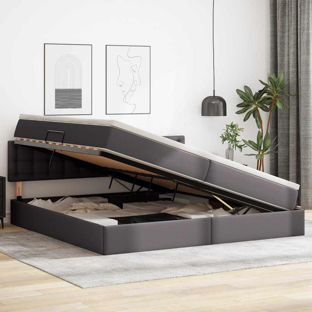 Κρεβάτι με αποθηκευτικό χώρο και στρώμα Γκρι 200 x 200 cm - Pakobazaar
