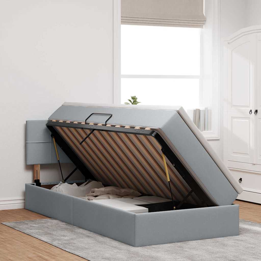 Κρεβάτι με αποθηκευτικό χώρο και στρώμα με στρώμα Ανοιχτό γκρι - Pakobazaar