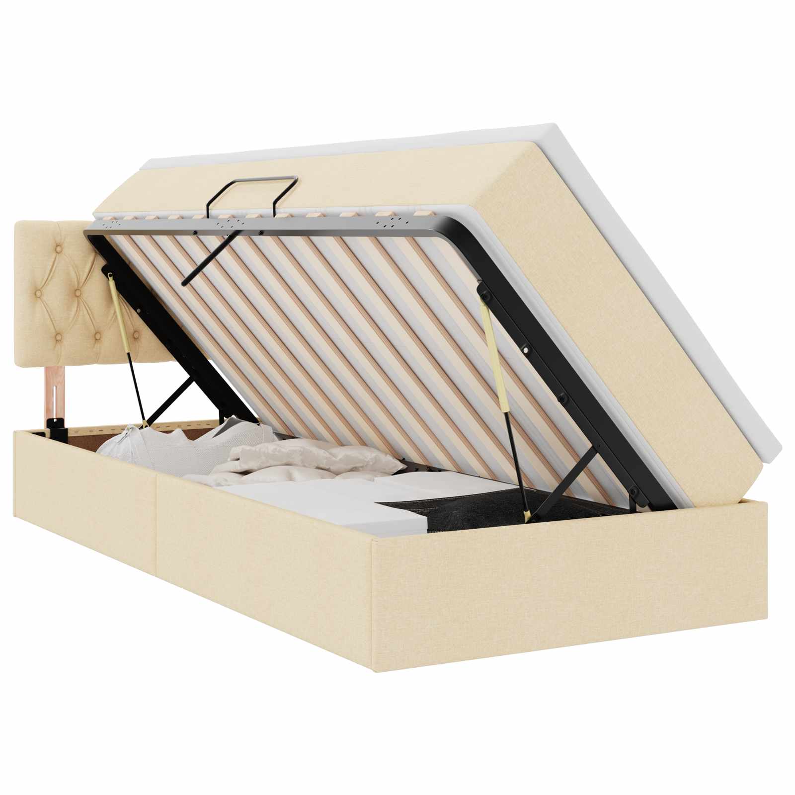 Κρεβάτι με αποθηκευτικό χώρο και στρώμα Κρέμ 90 x 190 cm - Pakobazaar